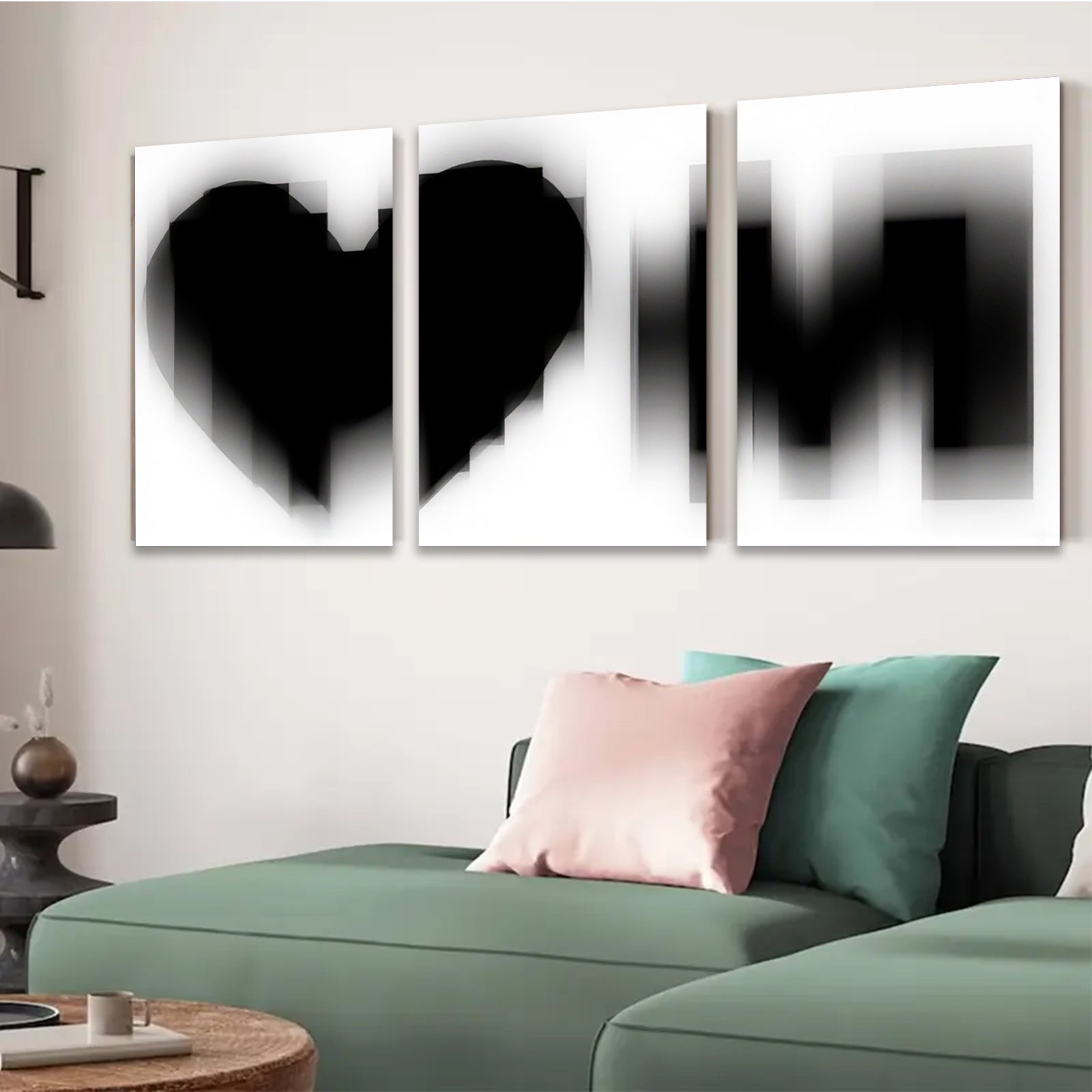 2D flat 1pc minimalist black heart wall art modern farmhouse decor bedroom living room canvas prints gallery wrapped ready to hang large size statement piece
