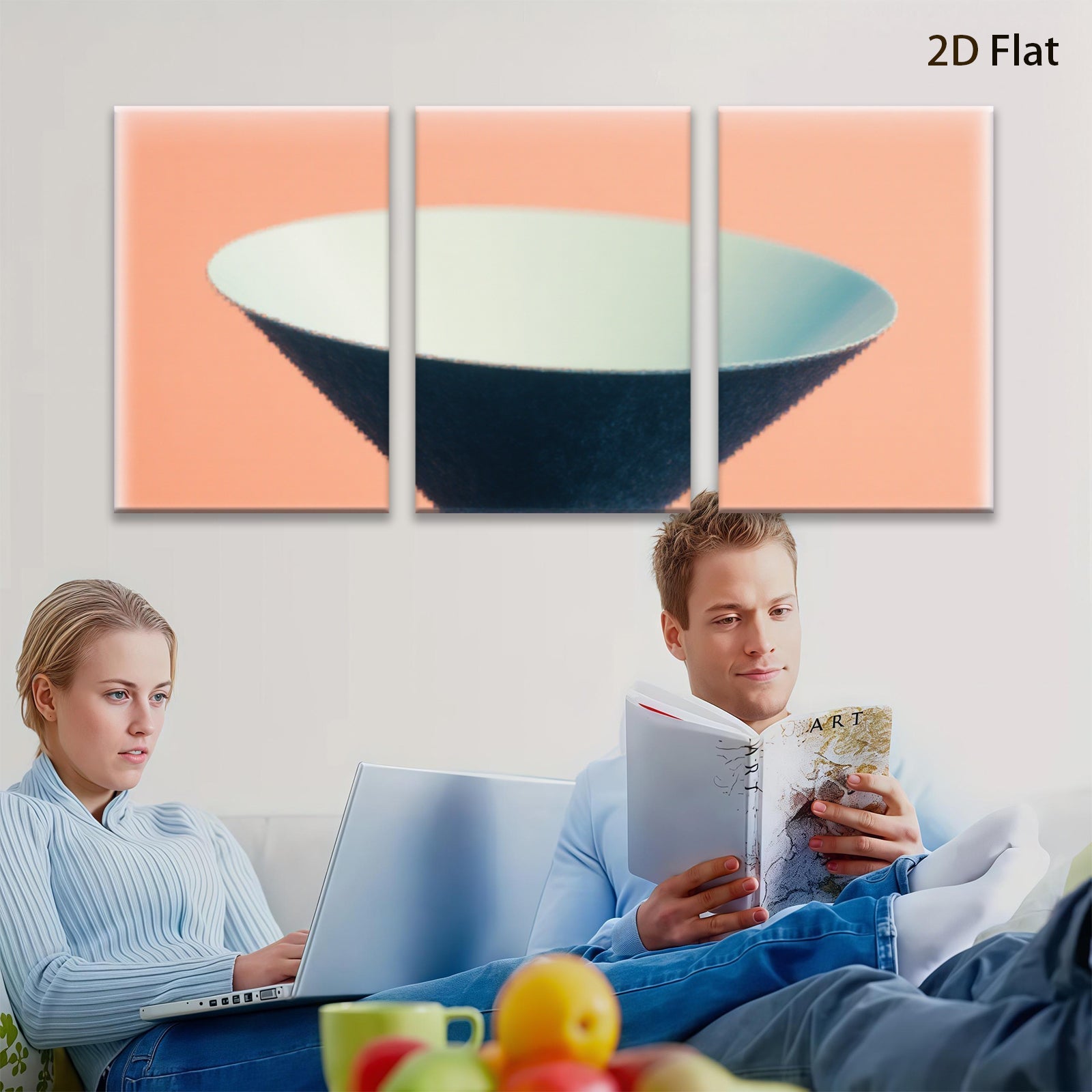 2D flat 1pc minimalist bowl abstract art modern wall decor living room bedroom office farmhouse gallery wrapped canvas print
