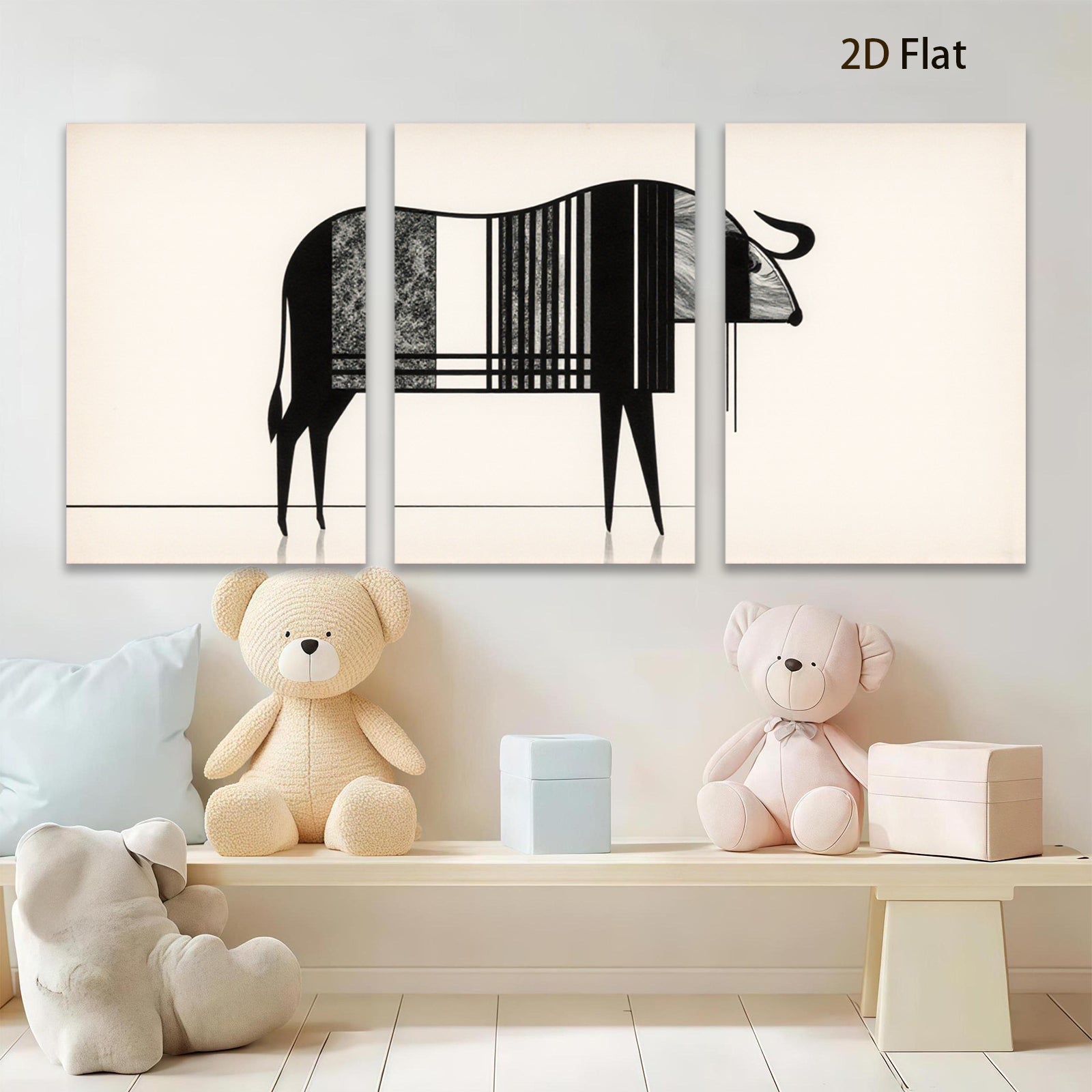 2D flat 1pc minimalist bull abstract animal wall art canvas print modern farmhouse living room bedroom decor gallery wrapped timeless statement piece trending now