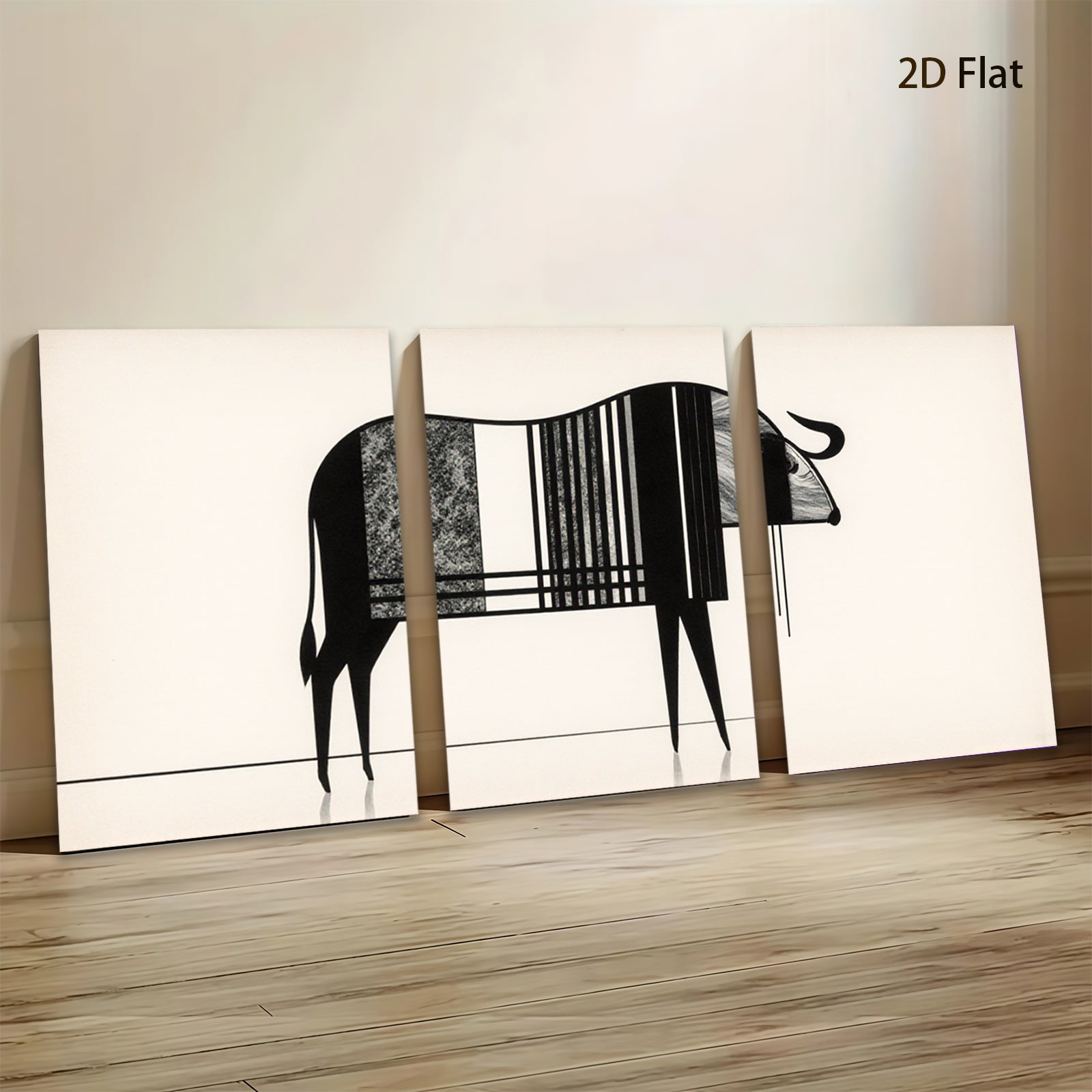 2D flat 1pc minimalist bull abstract animal wall art canvas print modern farmhouse living room bedroom decor gallery wrapped timeless statement piece trending now