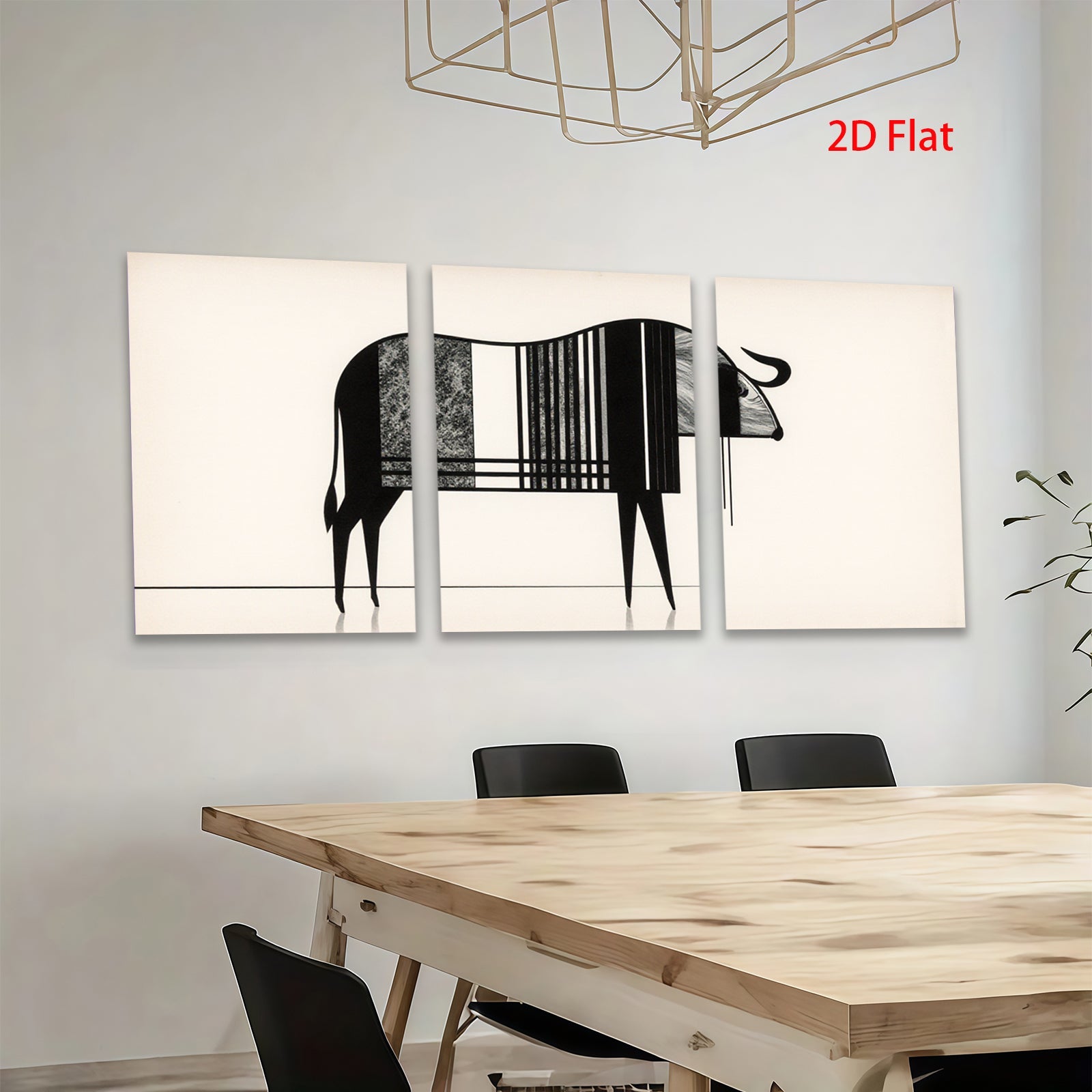 2D flat 1pc minimalist bull abstract animal wall art canvas print modern farmhouse living room bedroom decor gallery wrapped timeless statement piece trending now