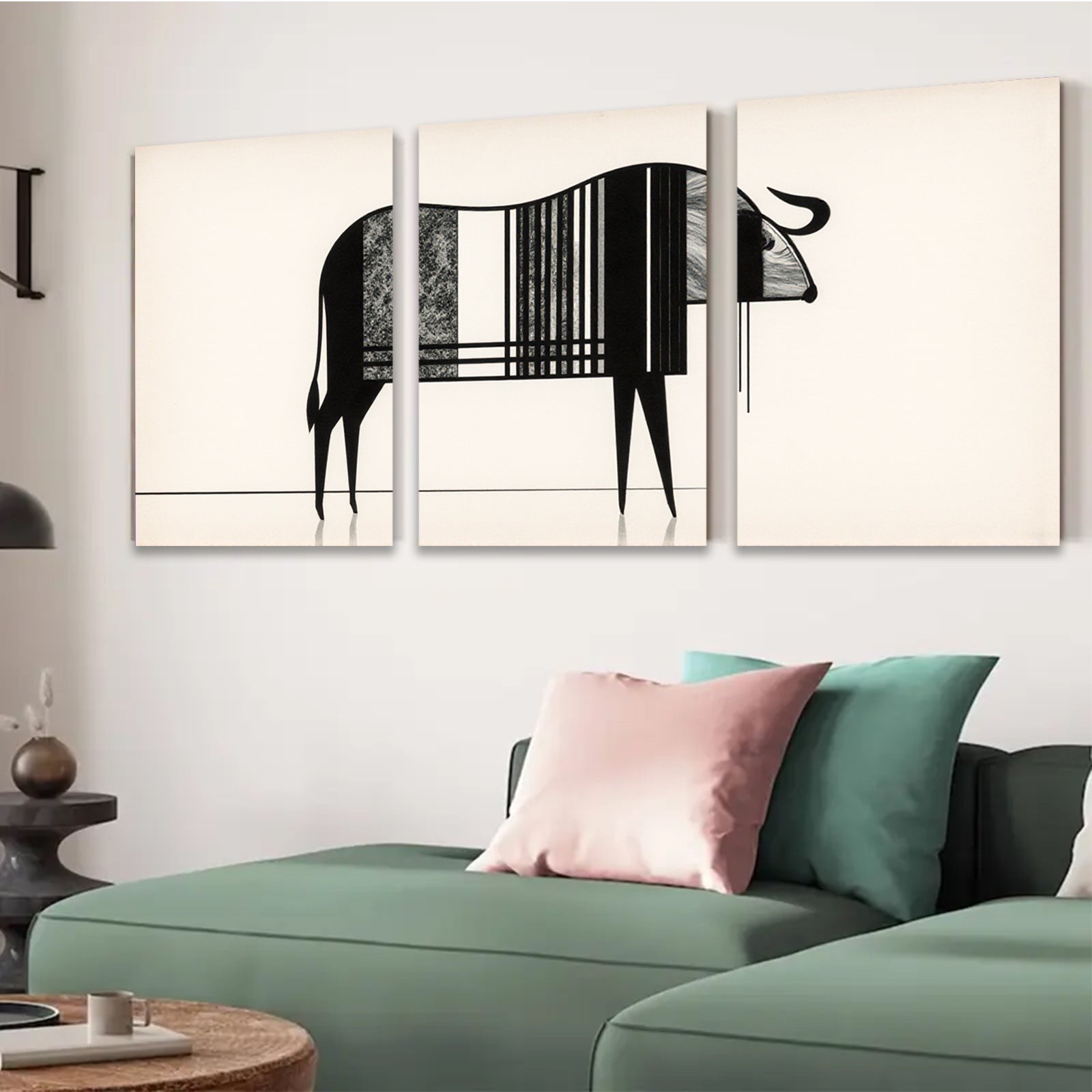 2D flat 1pc minimalist bull abstract animal wall art canvas print modern farmhouse living room bedroom decor gallery wrapped timeless statement piece trending now