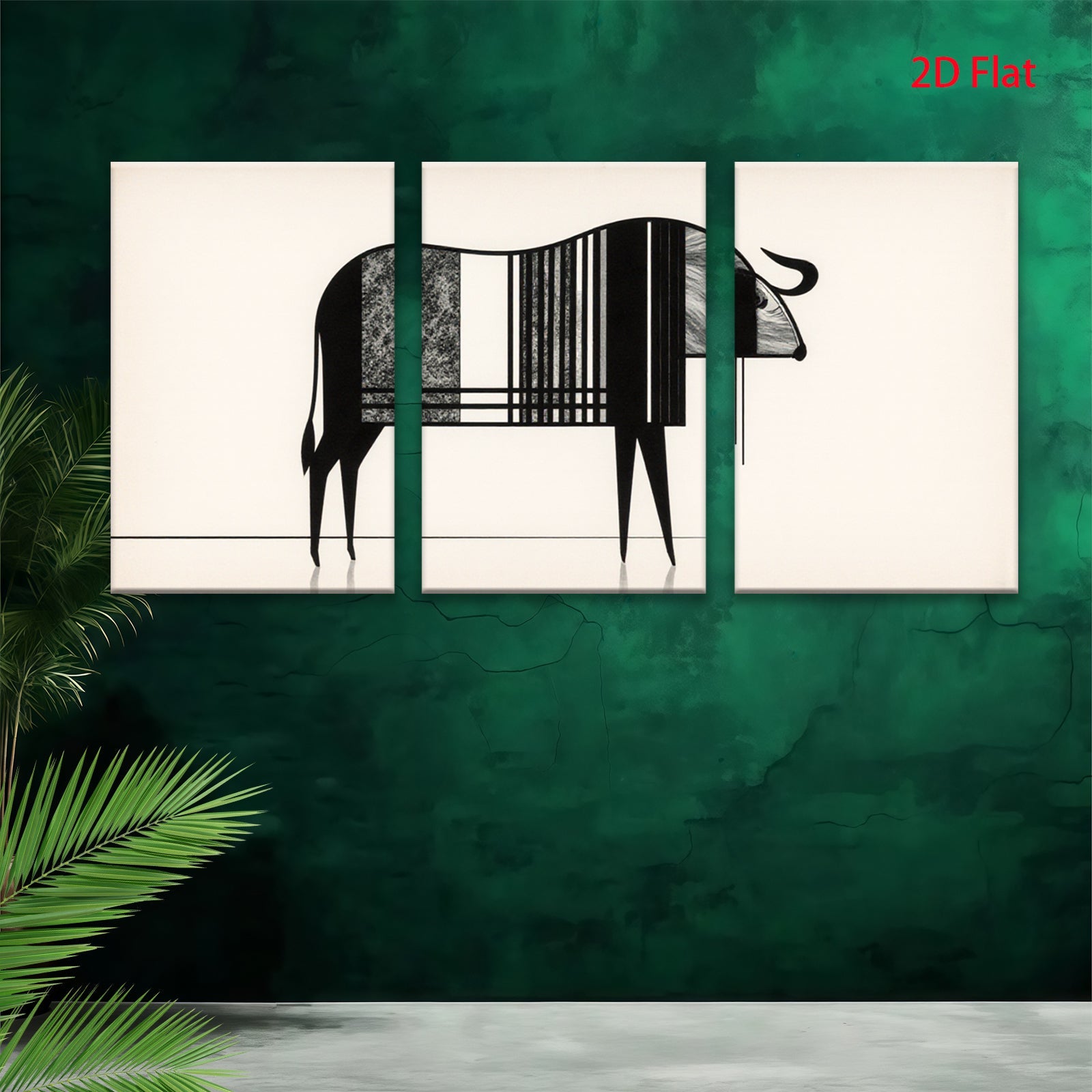 2D flat 1pc minimalist bull abstract animal wall art canvas print modern farmhouse living room bedroom decor gallery wrapped timeless statement piece trending now