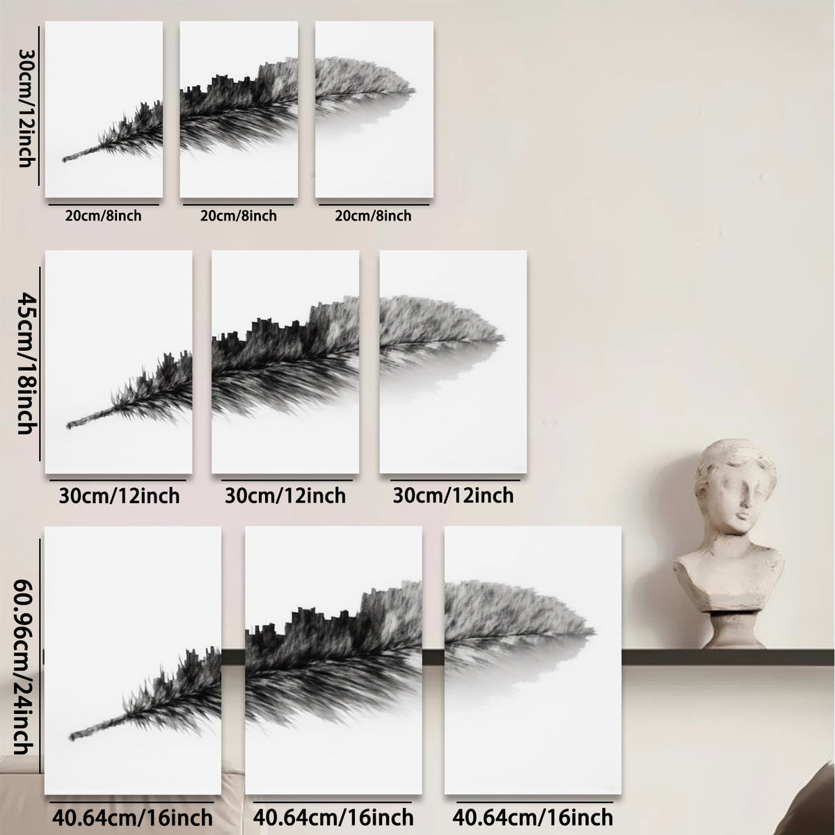 2D flat 1pc minimalist feather wall art modern farmhouse decor living room bedroom canvas print gallery wrapped timeless design rustic chic trending now stylish home accents