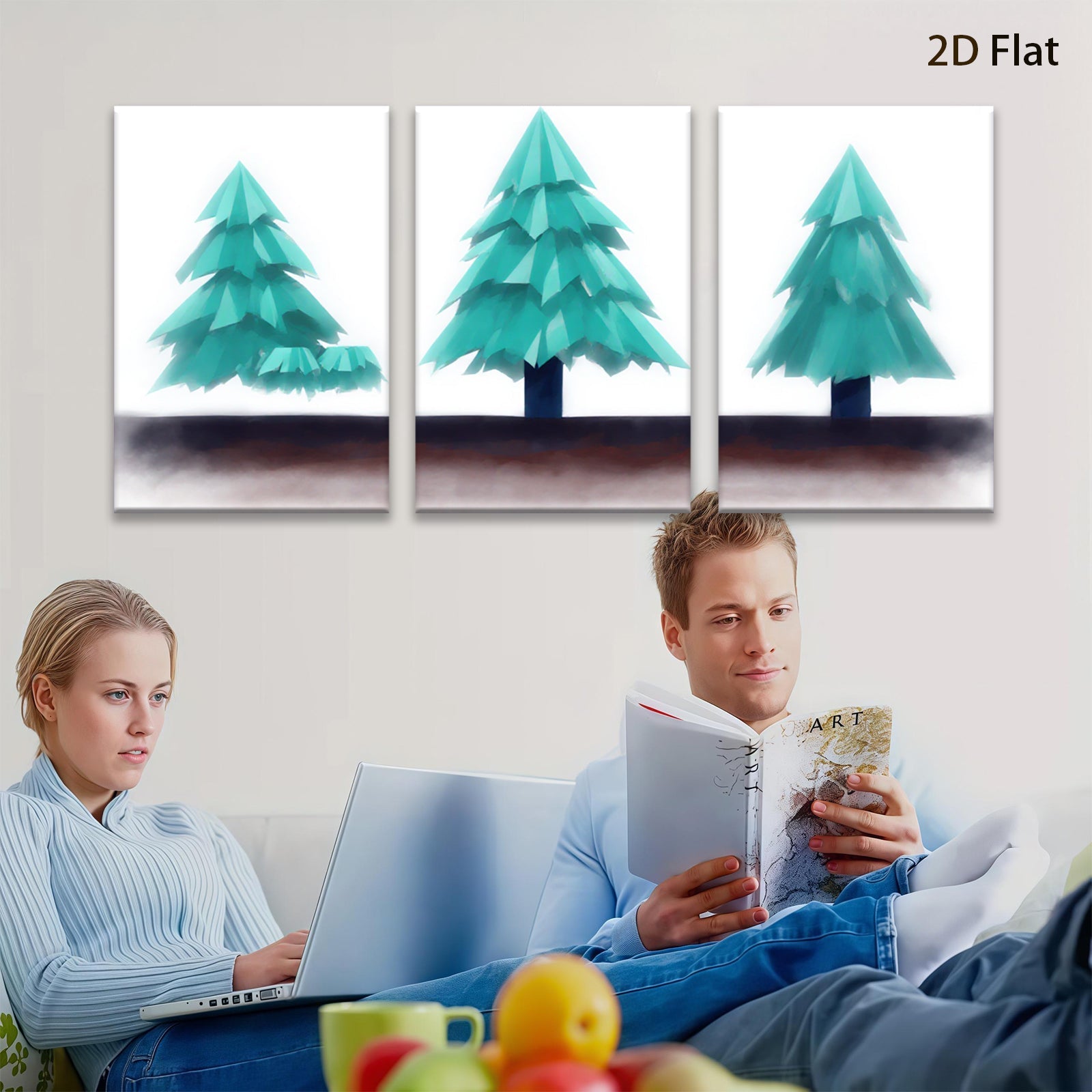2D flat 1pc minimalist forest scene tranquil woodland wall art cozy living room bedroom decor farmhouse style gallery wrapped canvas print modern botanical artwork
