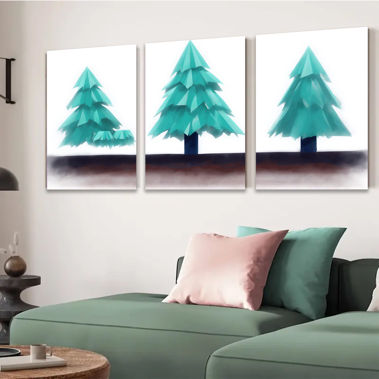 2D flat 1pc minimalist forest scene tranquil woodland wall art cozy living room bedroom decor farmhouse style gallery wrapped canvas print modern botanical artwork