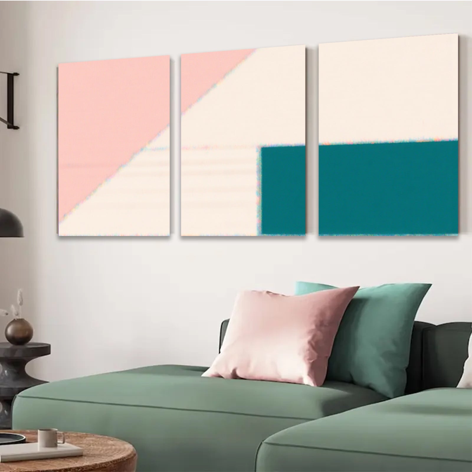 2D flat 1pc minimalist geometric blush pink abstract wall art modern farmhouse living room bedroom decor gallery wrapped canvas prints large size statement piece