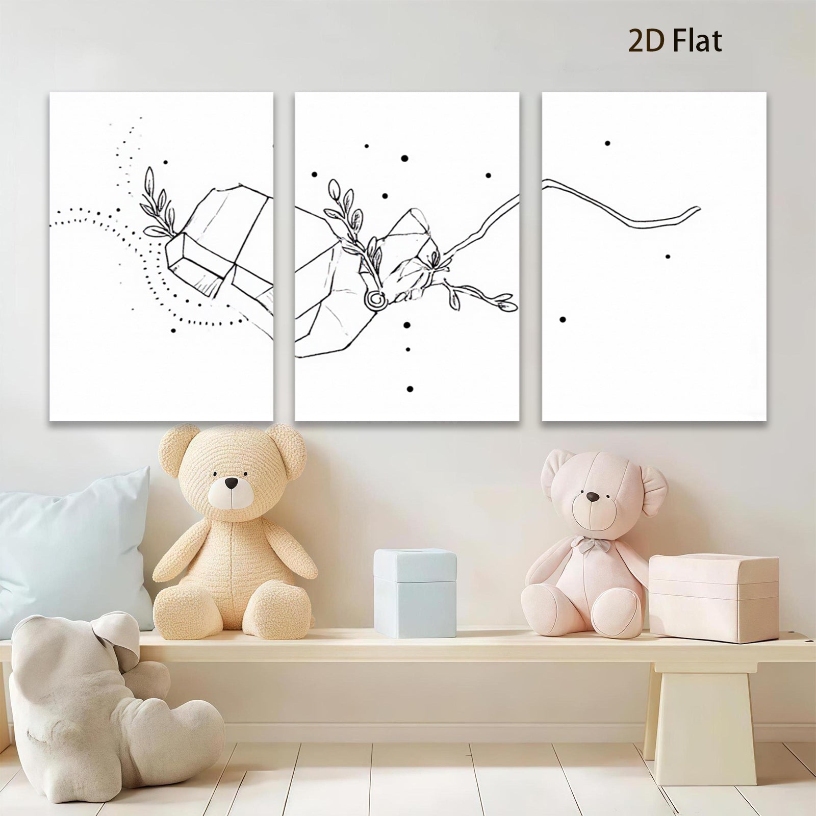 2D flat 1pc minimalist gift wrapping botanical line art wall decor for living room bedroom office farmhouse modern gallery wrapped canvas prints
