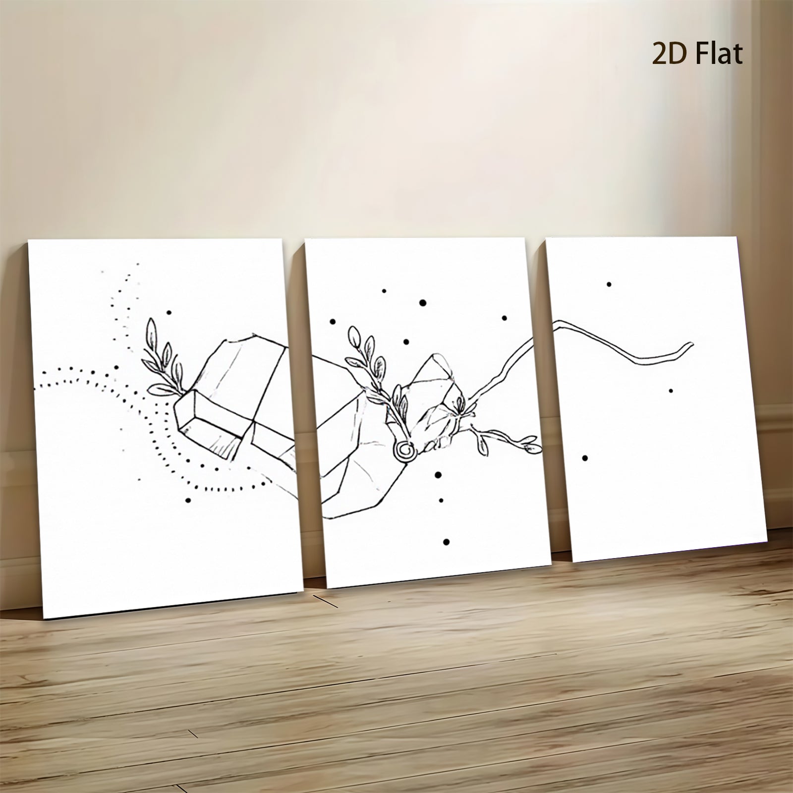 2D flat 1pc minimalist gift wrapping botanical line art wall decor for living room bedroom office farmhouse modern gallery wrapped canvas prints