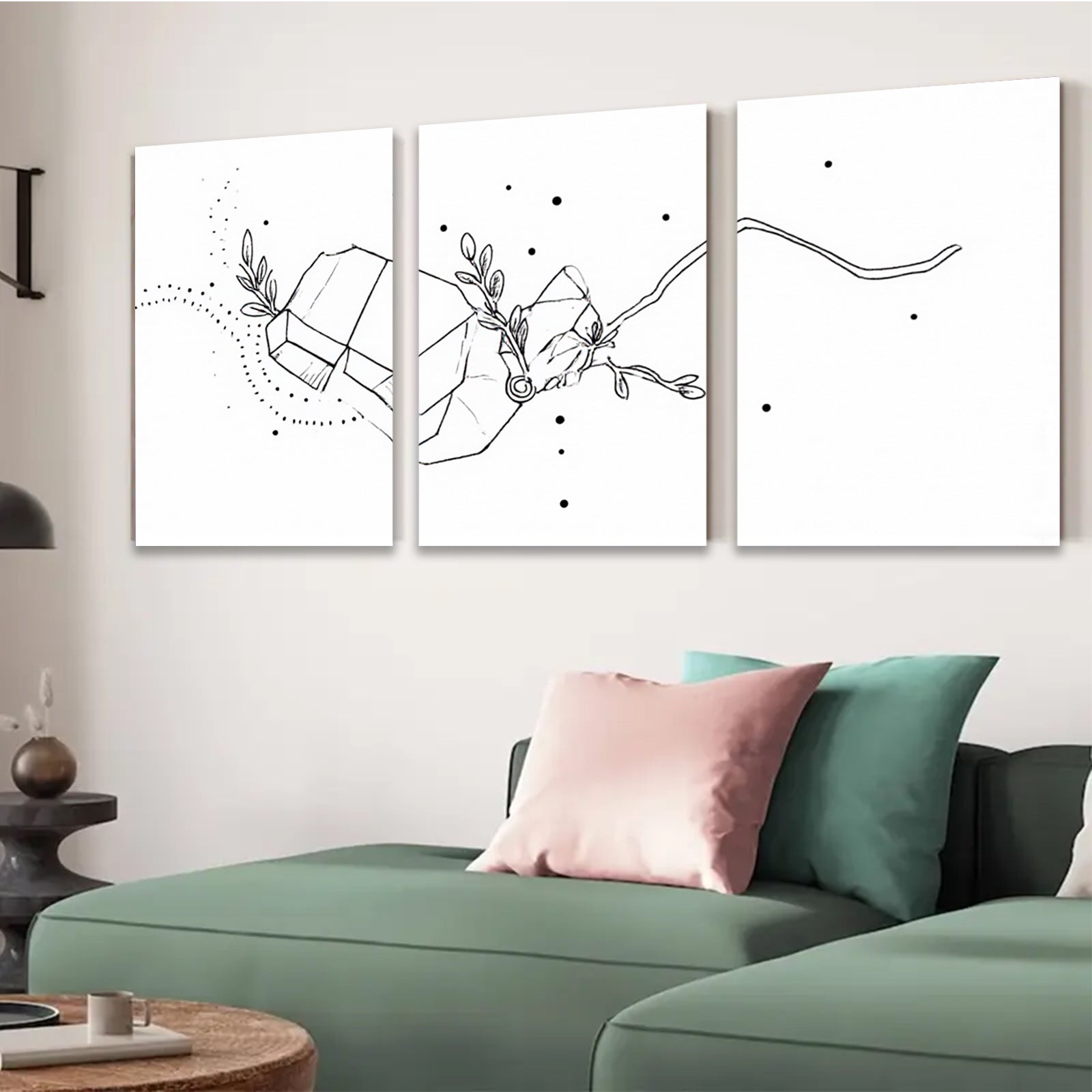 2D flat 1pc minimalist gift wrapping botanical line art wall decor for living room bedroom office farmhouse modern gallery wrapped canvas prints