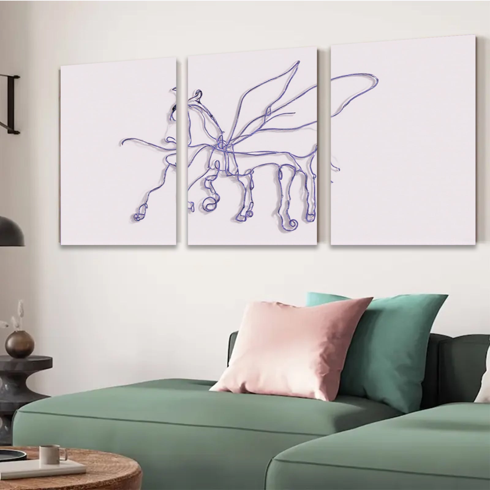 2D flat 1pc minimalist line art horse drawing modern farmhouse wall decor living room bedroom gallery wrapped canvas print cozy home vibes