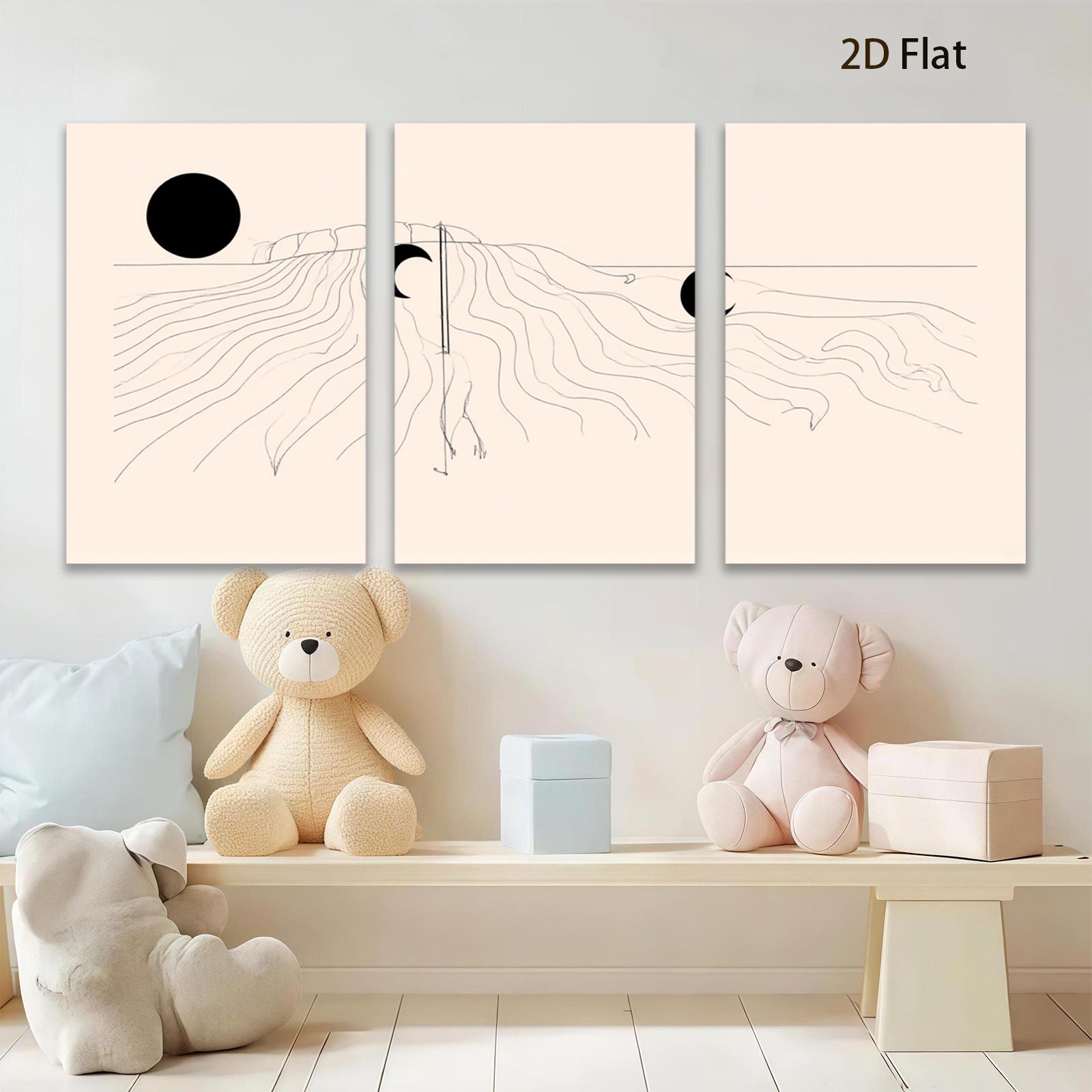 2D flat 1pc minimalist lunar landscape wall art modern farmhouse living room bedroom decor gallery wrapped canvas prints cozy vibes botanical aesthetic