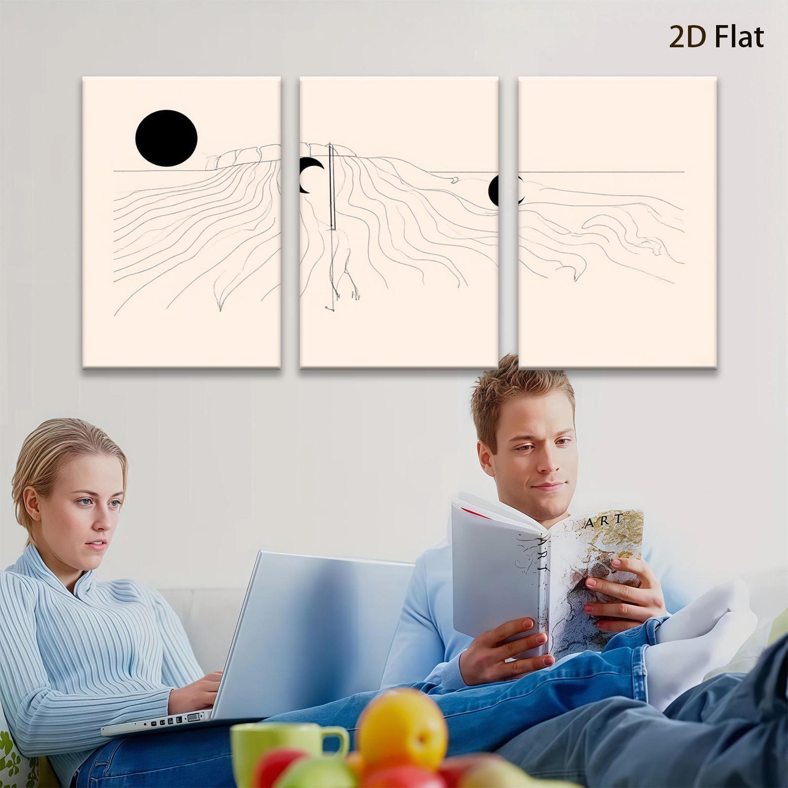 2D flat 1pc minimalist lunar landscape wall art modern farmhouse living room bedroom decor gallery wrapped canvas prints cozy vibes botanical aesthetic