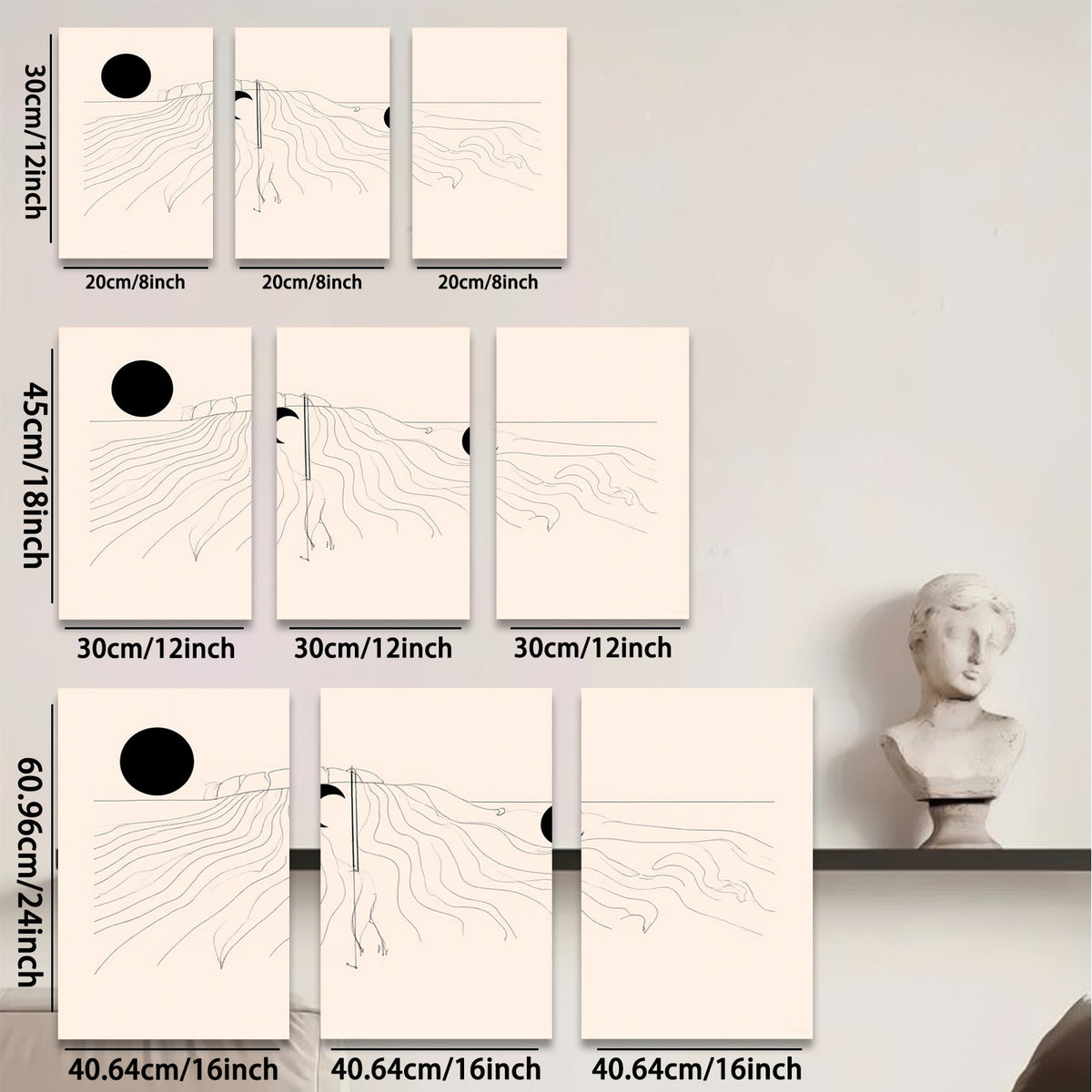 2D flat 1pc minimalist lunar landscape wall art modern farmhouse living room bedroom decor gallery wrapped canvas prints cozy vibes botanical aesthetic