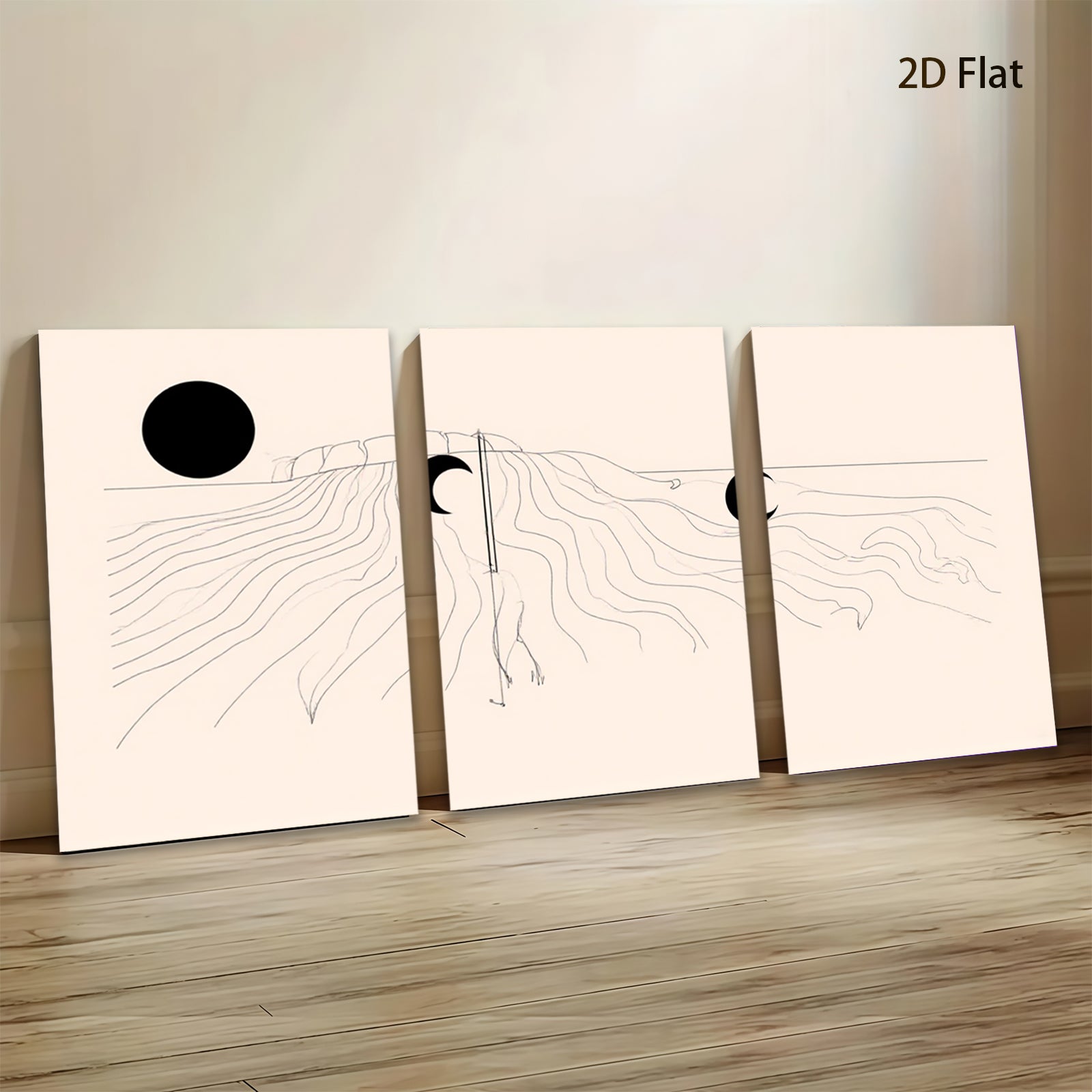 2D flat 1pc minimalist lunar landscape wall art modern farmhouse living room bedroom decor gallery wrapped canvas prints cozy vibes botanical aesthetic