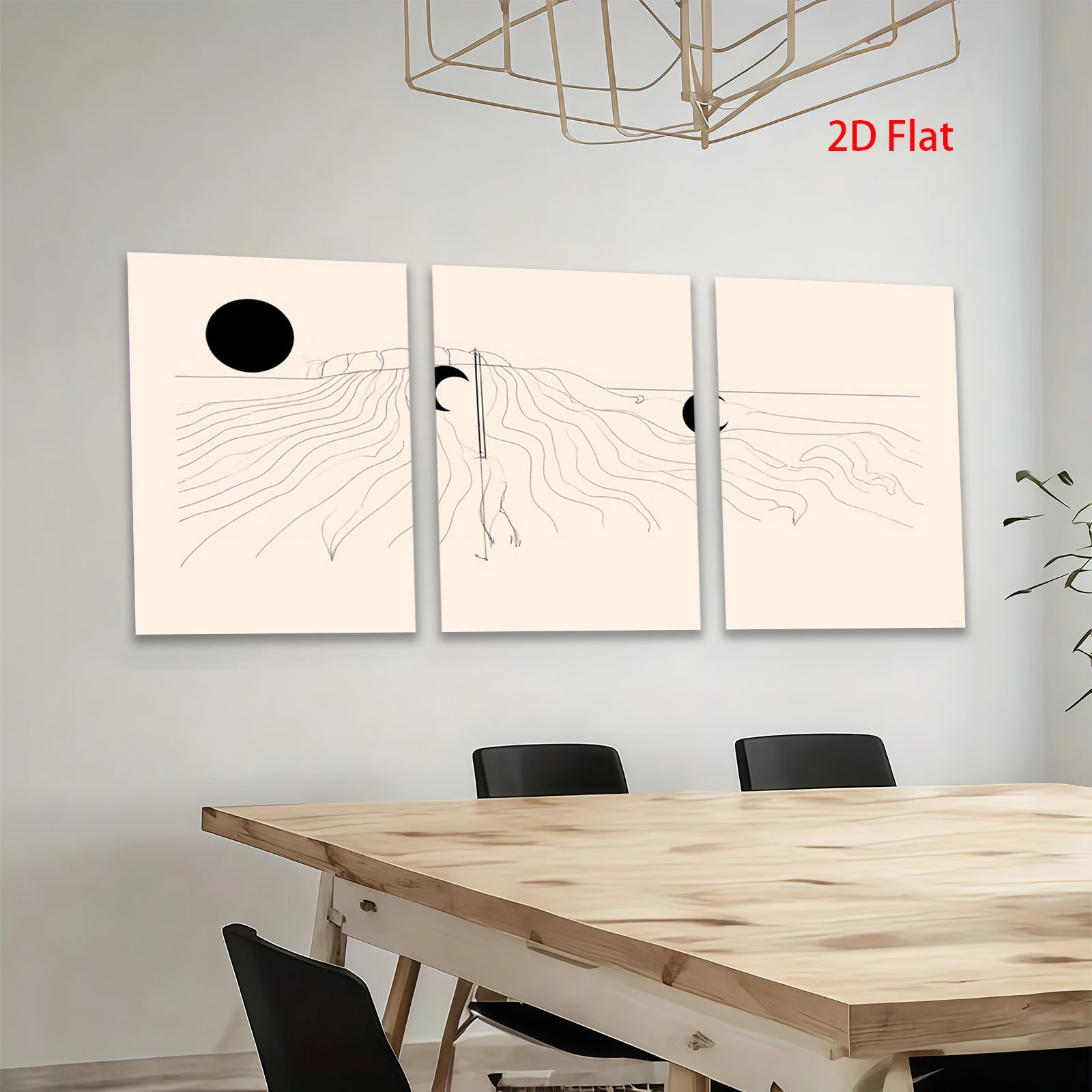 2D flat 1pc minimalist lunar landscape wall art modern farmhouse living room bedroom decor gallery wrapped canvas prints cozy vibes botanical aesthetic