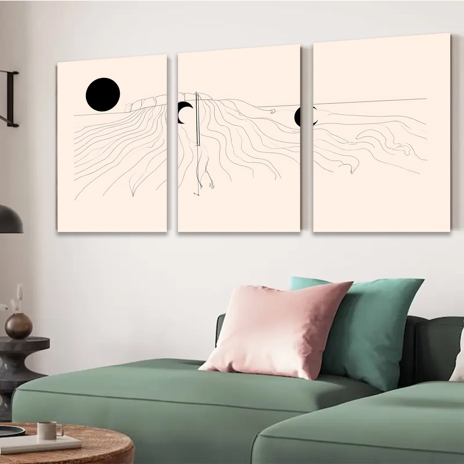 2D flat 1pc minimalist lunar landscape wall art modern farmhouse living room bedroom decor gallery wrapped canvas prints cozy vibes botanical aesthetic