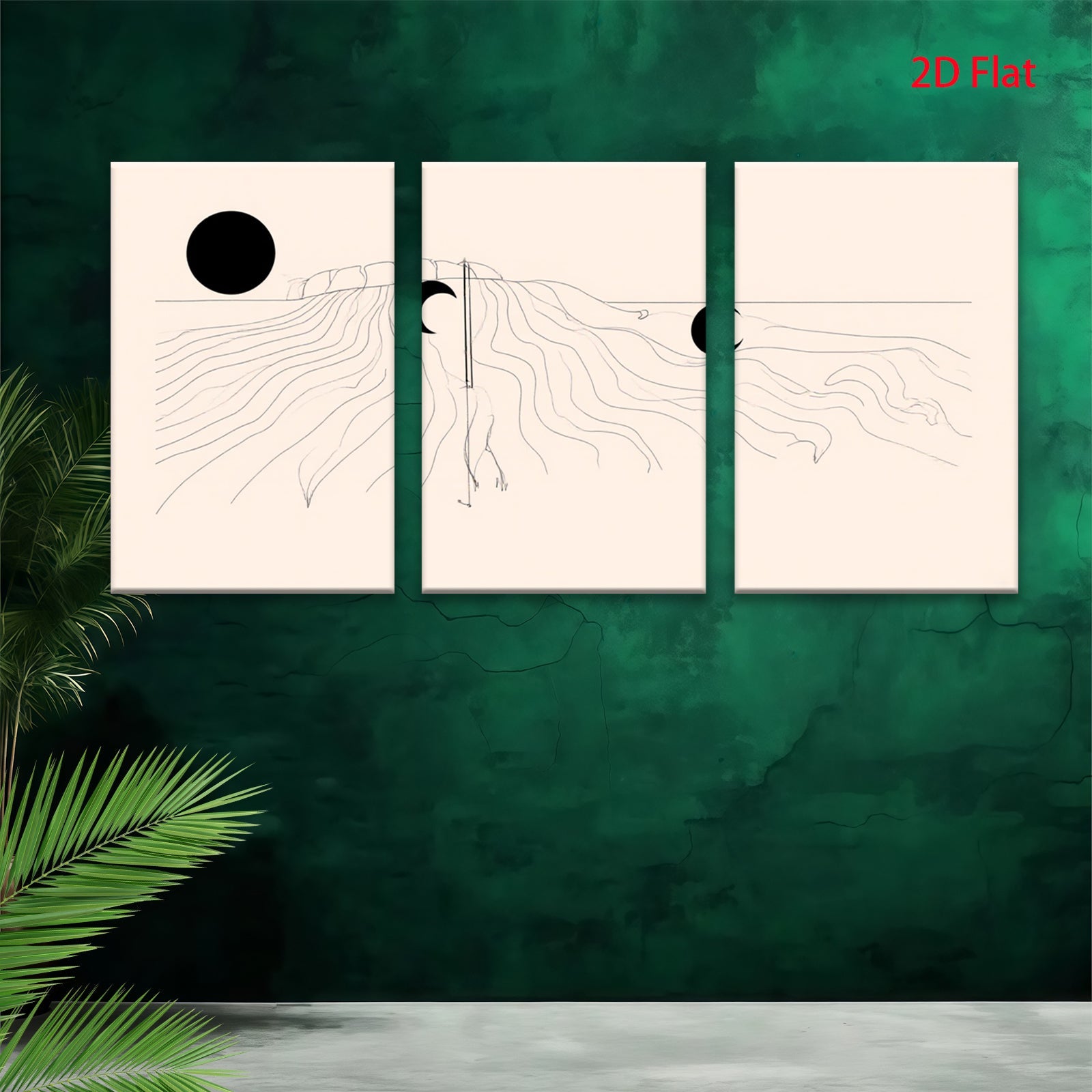 2D flat 1pc minimalist lunar landscape wall art modern farmhouse living room bedroom decor gallery wrapped canvas prints cozy vibes botanical aesthetic