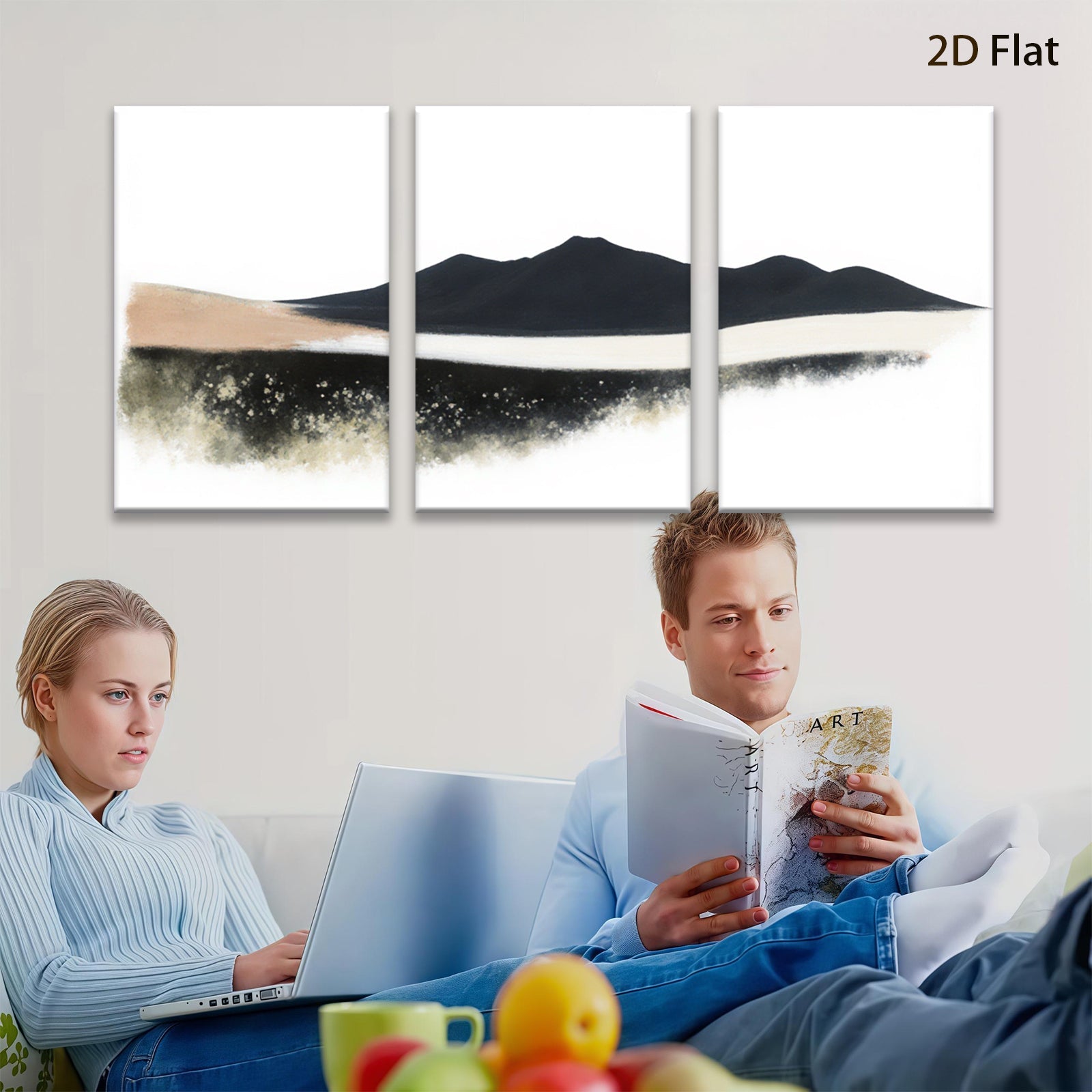 2D flat 1pc minimalist mountainscape wall art for living room bedroom office modern farmhouse decor gallery wrapped canvas prints large size statement piece