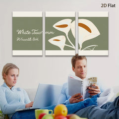 2D flat 1pc minimalist white floral canvas wall art modern botanical prints for living room bedroom office home decor farmhouse style gallery wrapped ready to hang