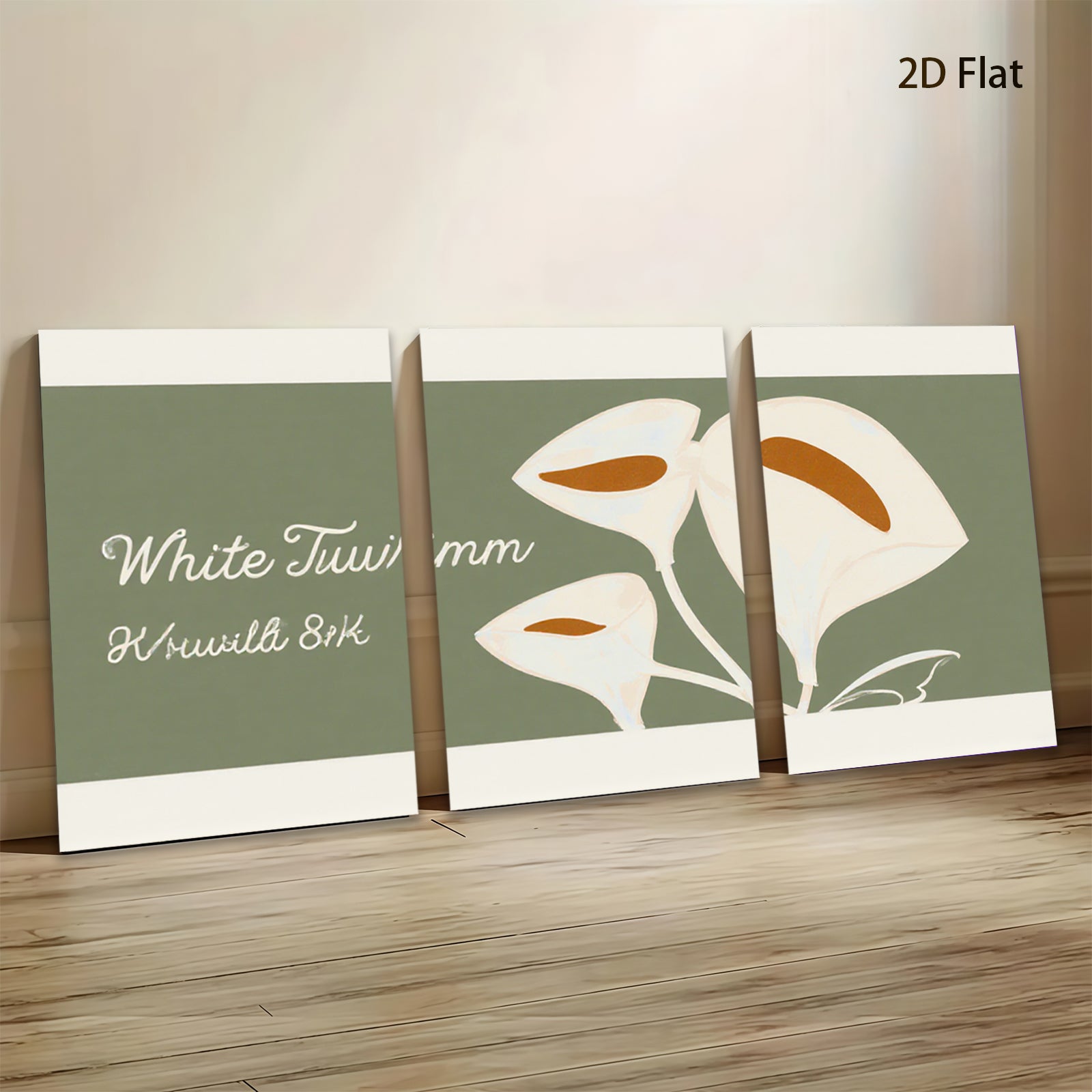 2D flat 1pc minimalist white floral canvas wall art modern botanical prints for living room bedroom office home decor farmhouse style gallery wrapped ready to hang
