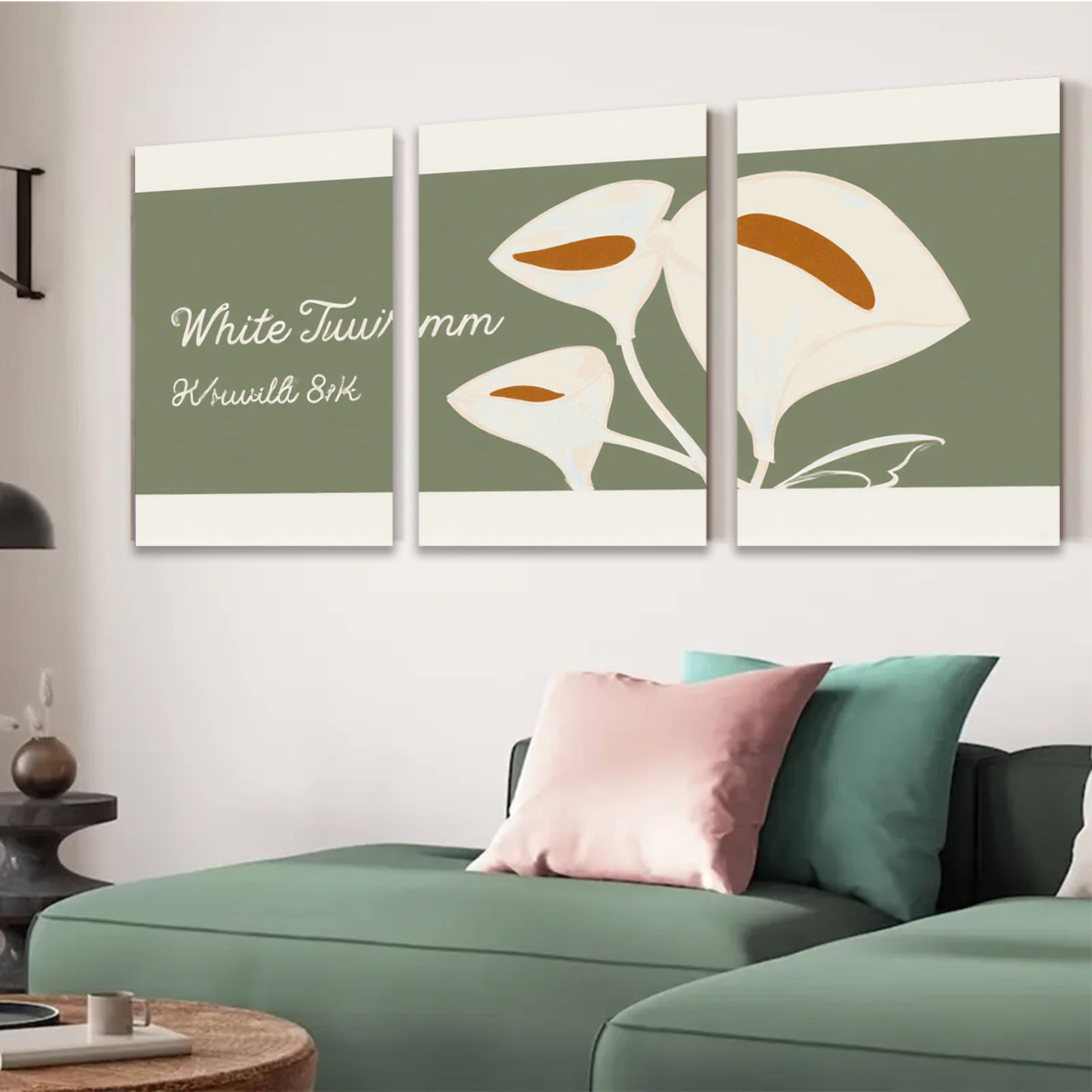 2D flat 1pc minimalist white floral canvas wall art modern botanical prints for living room bedroom office home decor farmhouse style gallery wrapped ready to hang