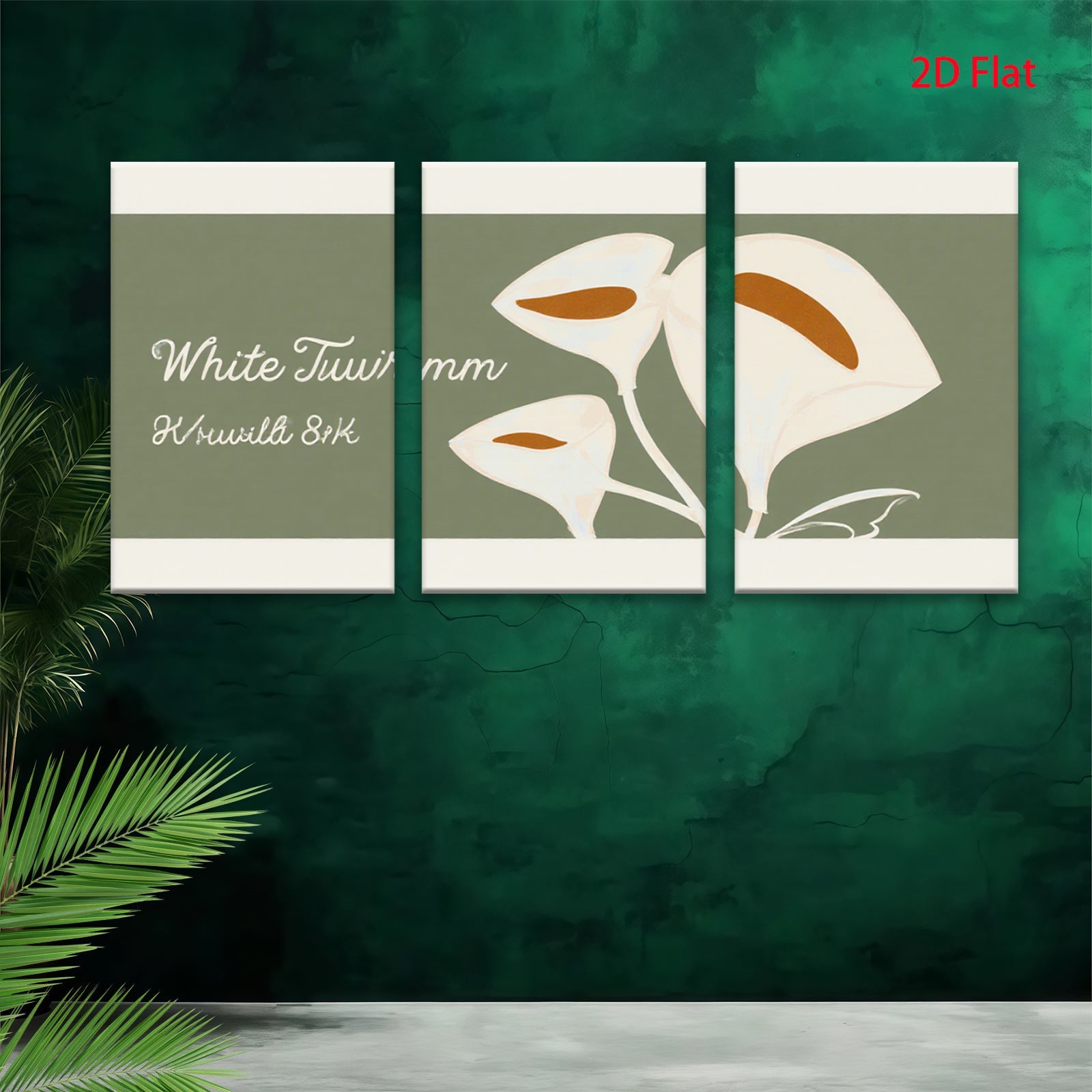 2D flat 1pc minimalist white floral canvas wall art modern botanical prints for living room bedroom office home decor farmhouse style gallery wrapped ready to hang