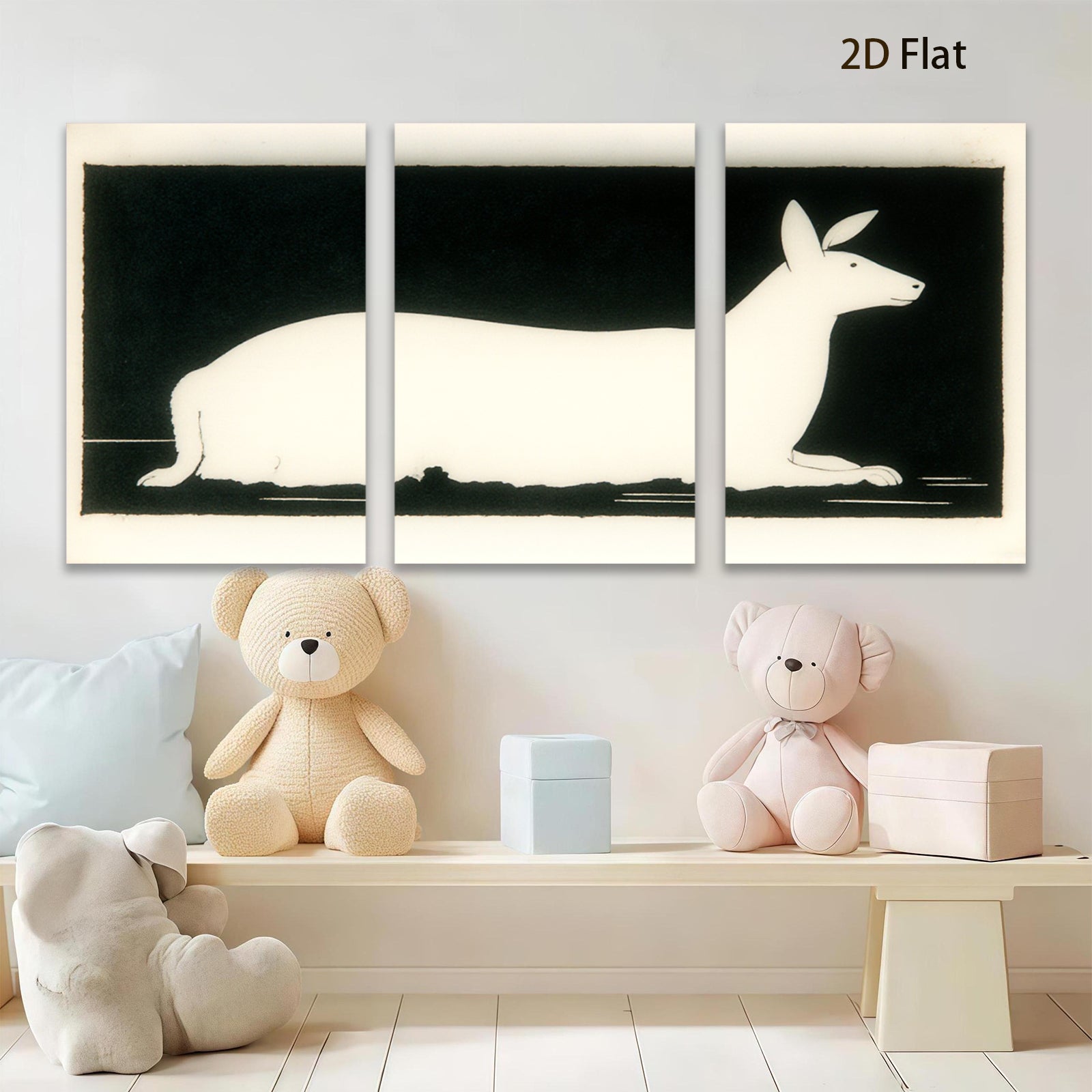 2D flat 1pc minimalist white hare canvas wall art modern farmhouse living room bedroom decor gallery wrapped stretched canvas prints coastal chic