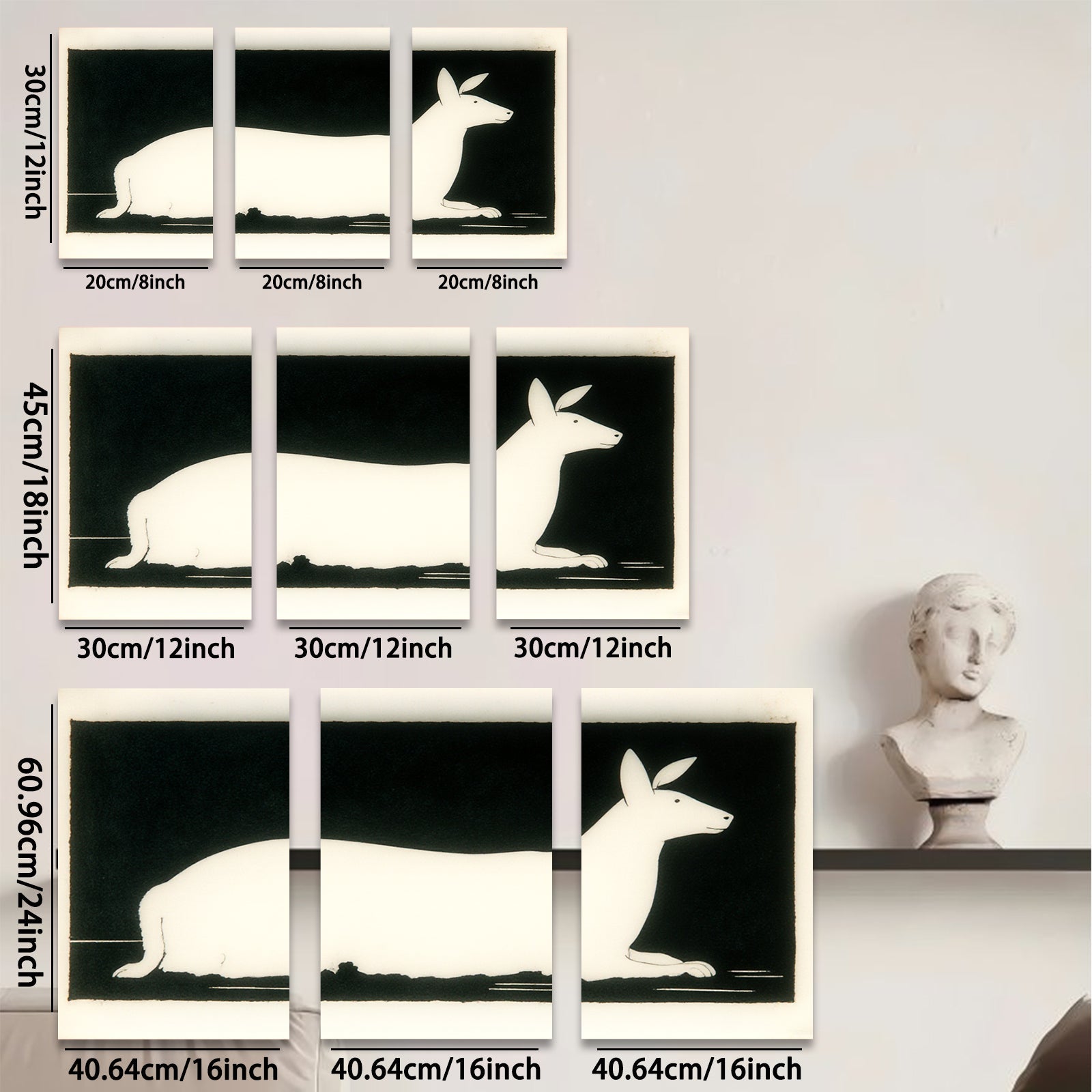 2D flat 1pc minimalist white hare canvas wall art modern farmhouse living room bedroom decor gallery wrapped stretched canvas prints coastal chic