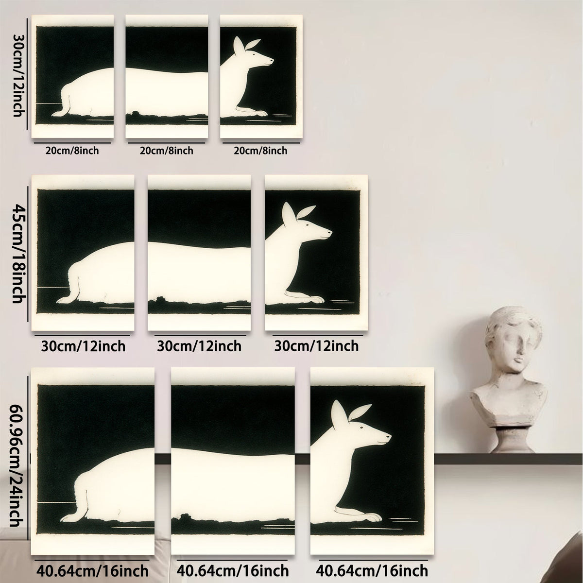 2D flat 1pc minimalist white hare canvas wall art modern farmhouse living room bedroom decor gallery wrapped stretched canvas prints coastal chic