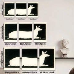 2D flat 1pc minimalist white hare canvas wall art modern farmhouse living room bedroom decor gallery wrapped stretched canvas prints coastal chic