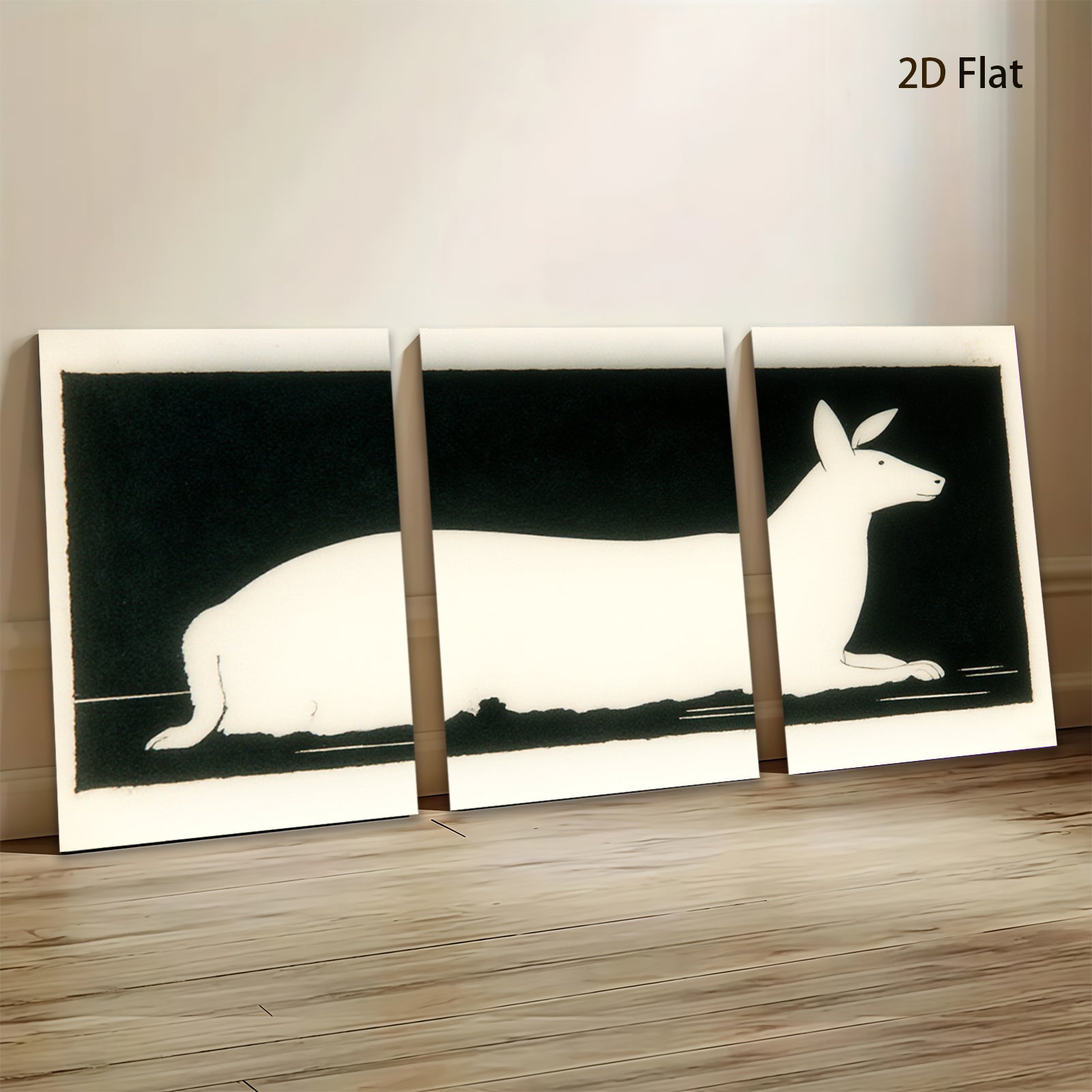 2D flat 1pc minimalist white hare canvas wall art modern farmhouse living room bedroom decor gallery wrapped stretched canvas prints coastal chic