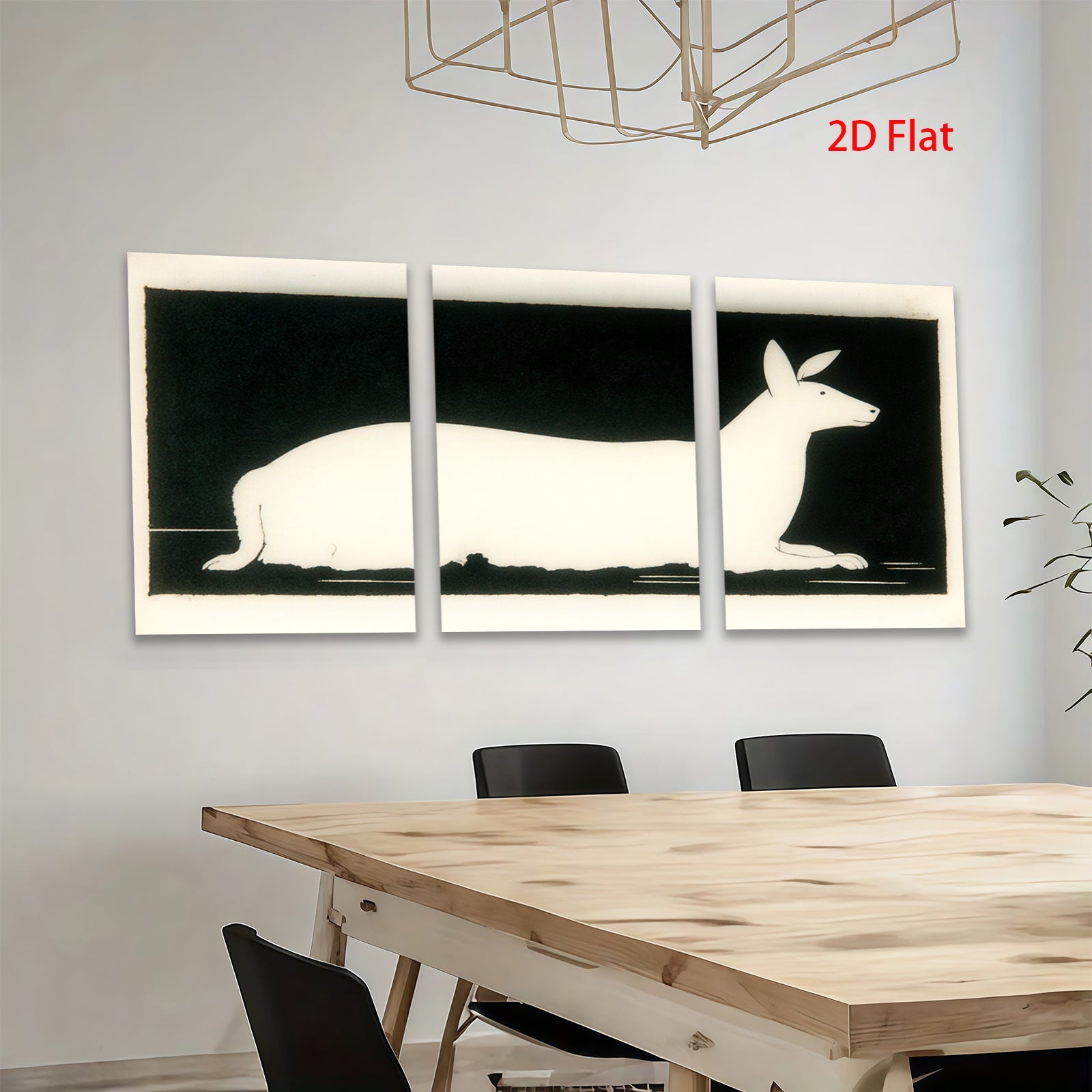 2D flat 1pc minimalist white hare canvas wall art modern farmhouse living room bedroom decor gallery wrapped stretched canvas prints coastal chic