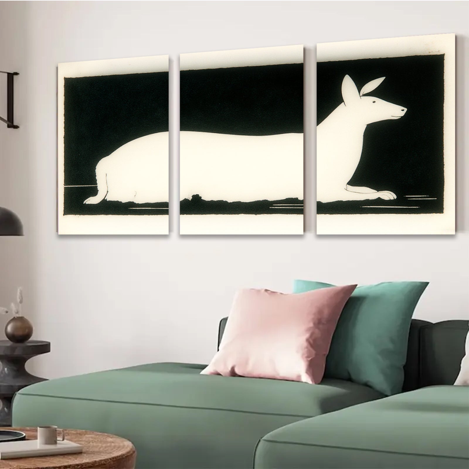 2D flat 1pc minimalist white hare canvas wall art modern farmhouse living room bedroom decor gallery wrapped stretched canvas prints coastal chic