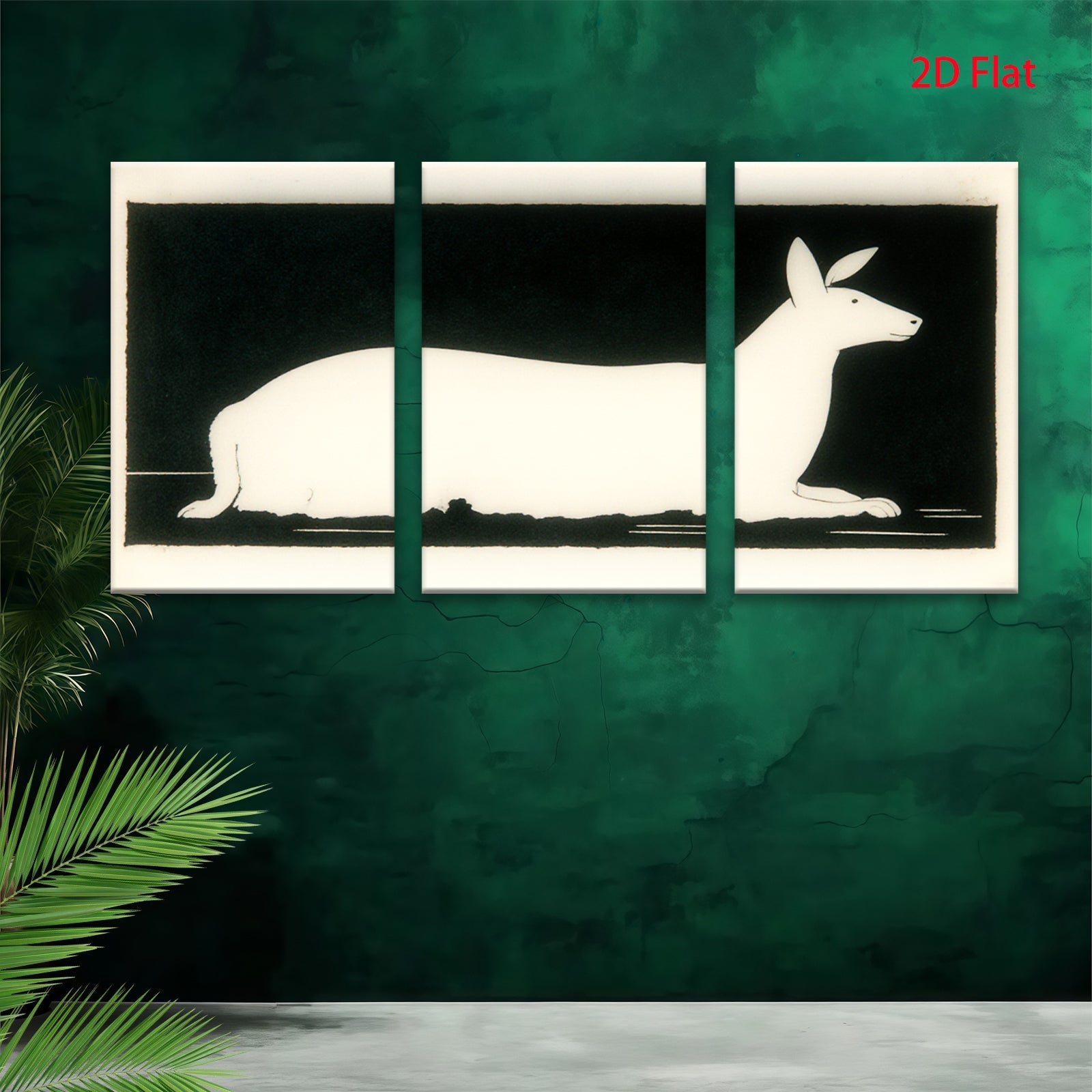 2D flat 1pc minimalist white hare canvas wall art modern farmhouse living room bedroom decor gallery wrapped stretched canvas prints coastal chic
