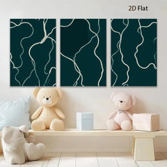 2D flat 1pc minimalist white lines on dark green canvas modern wall art for living room bedroom office farmhouse gallery wrapped timeless elegance