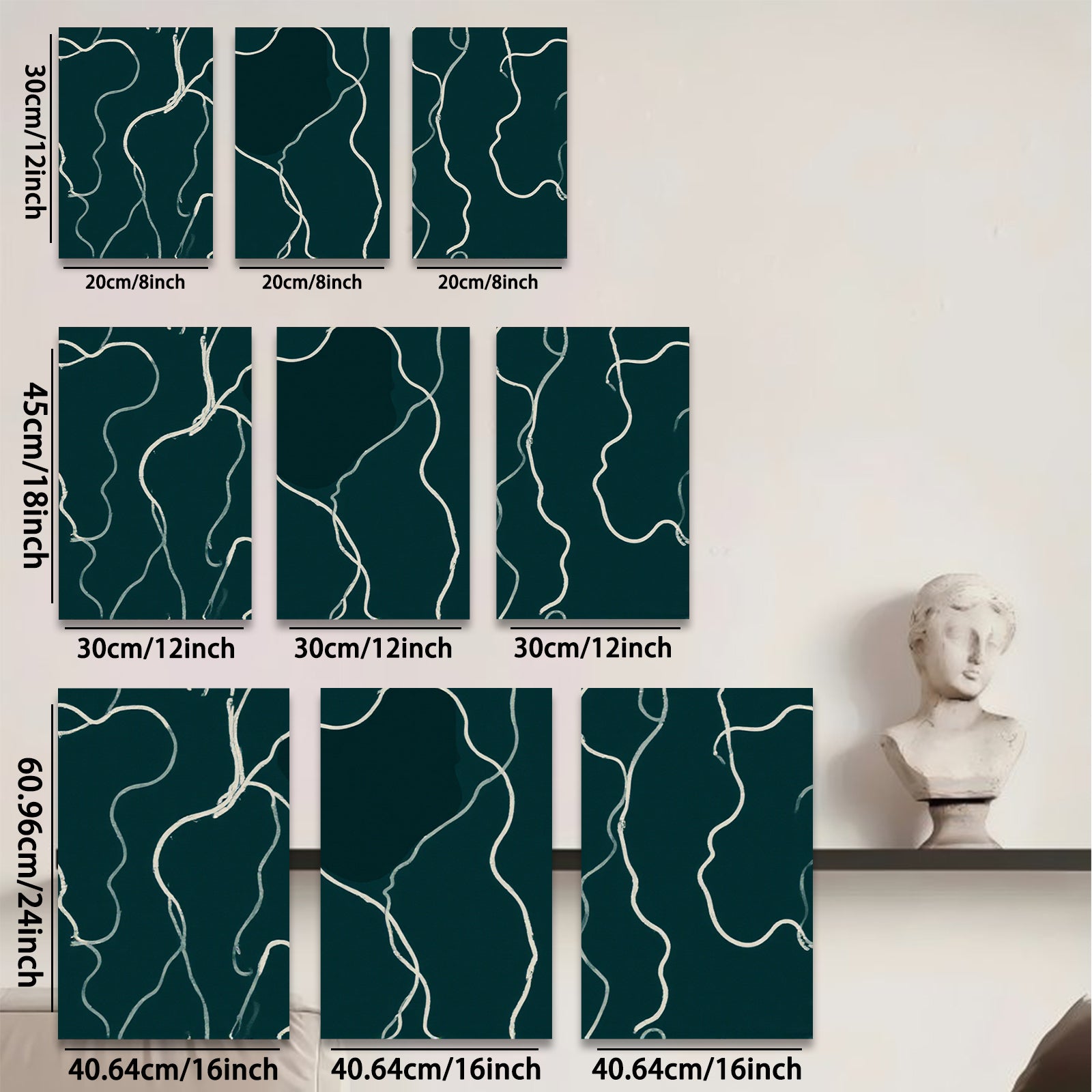 2D flat 1pc minimalist white lines on dark green canvas modern wall art for living room bedroom office farmhouse gallery wrapped timeless elegance