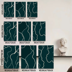 2D flat 1pc minimalist white lines on dark green canvas modern wall art for living room bedroom office farmhouse gallery wrapped timeless elegance