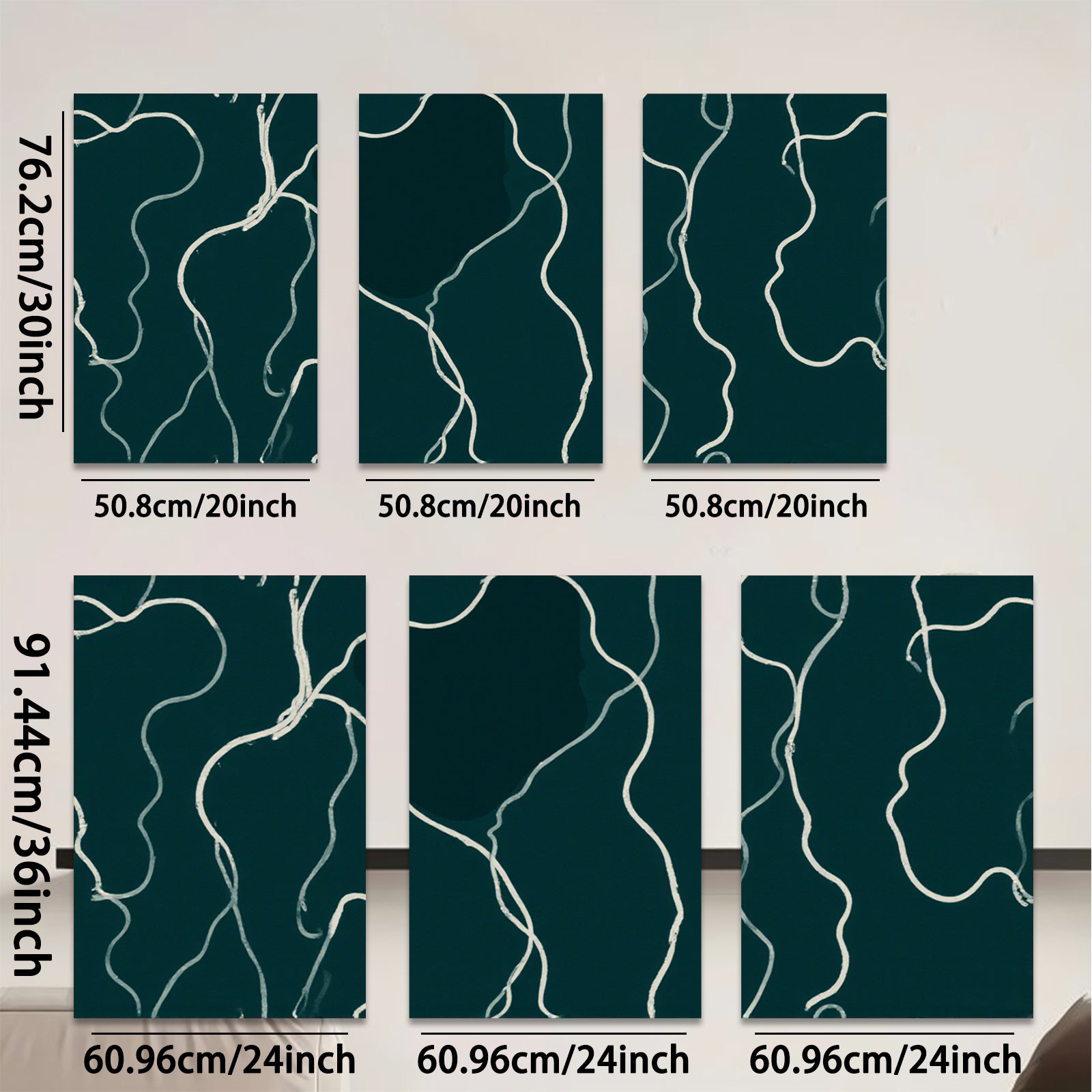 2D flat 1pc minimalist white lines on dark green canvas modern wall art for living room bedroom office farmhouse gallery wrapped timeless elegance