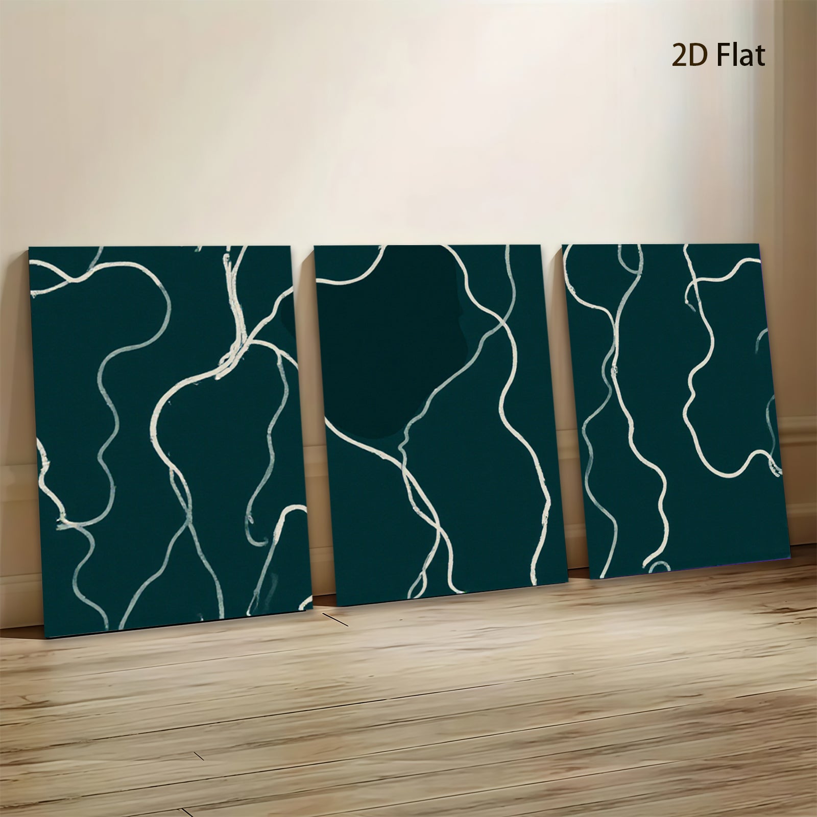 2D flat 1pc minimalist white lines on dark green canvas modern wall art for living room bedroom office farmhouse gallery wrapped timeless elegance