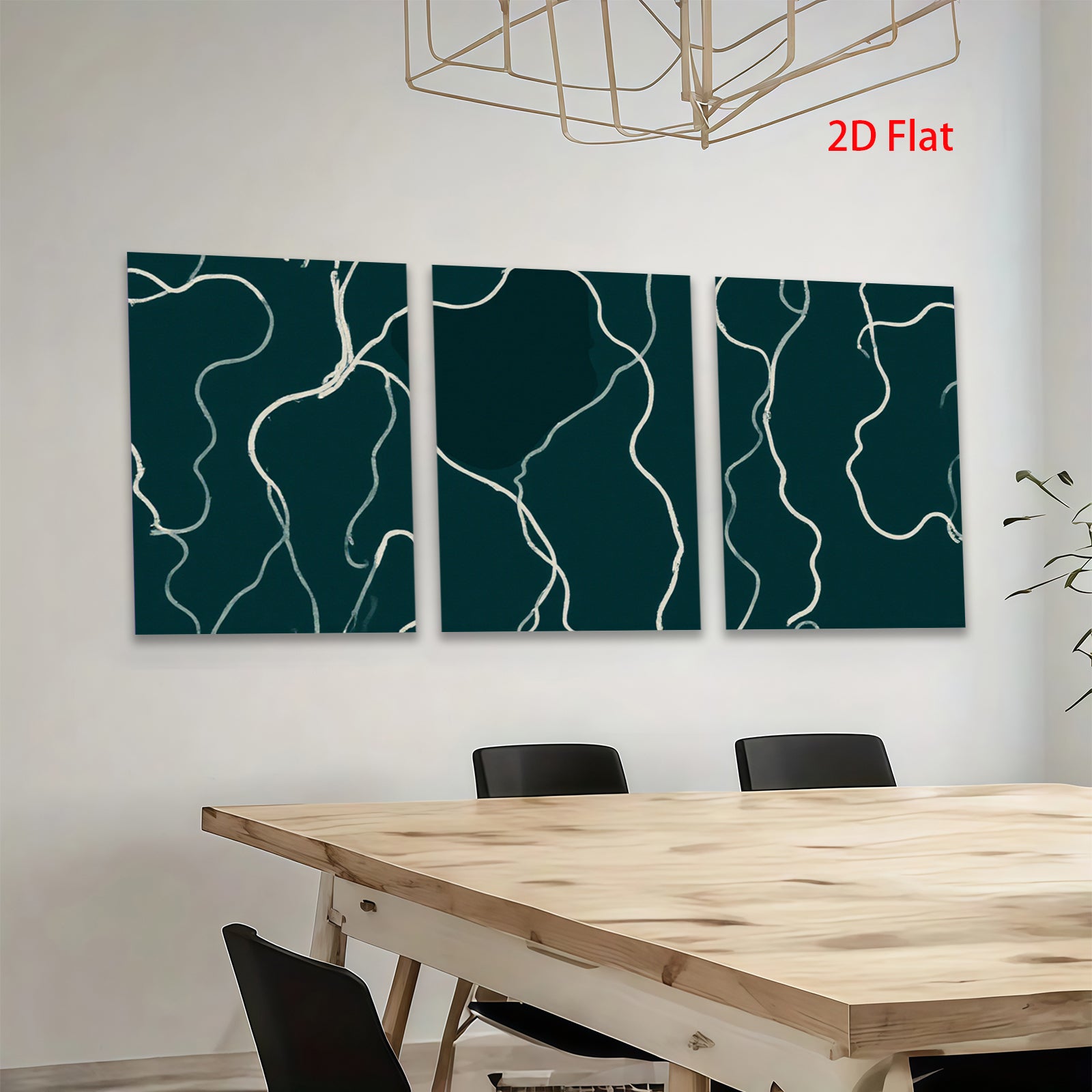 2D flat 1pc minimalist white lines on dark green canvas modern wall art for living room bedroom office farmhouse gallery wrapped timeless elegance