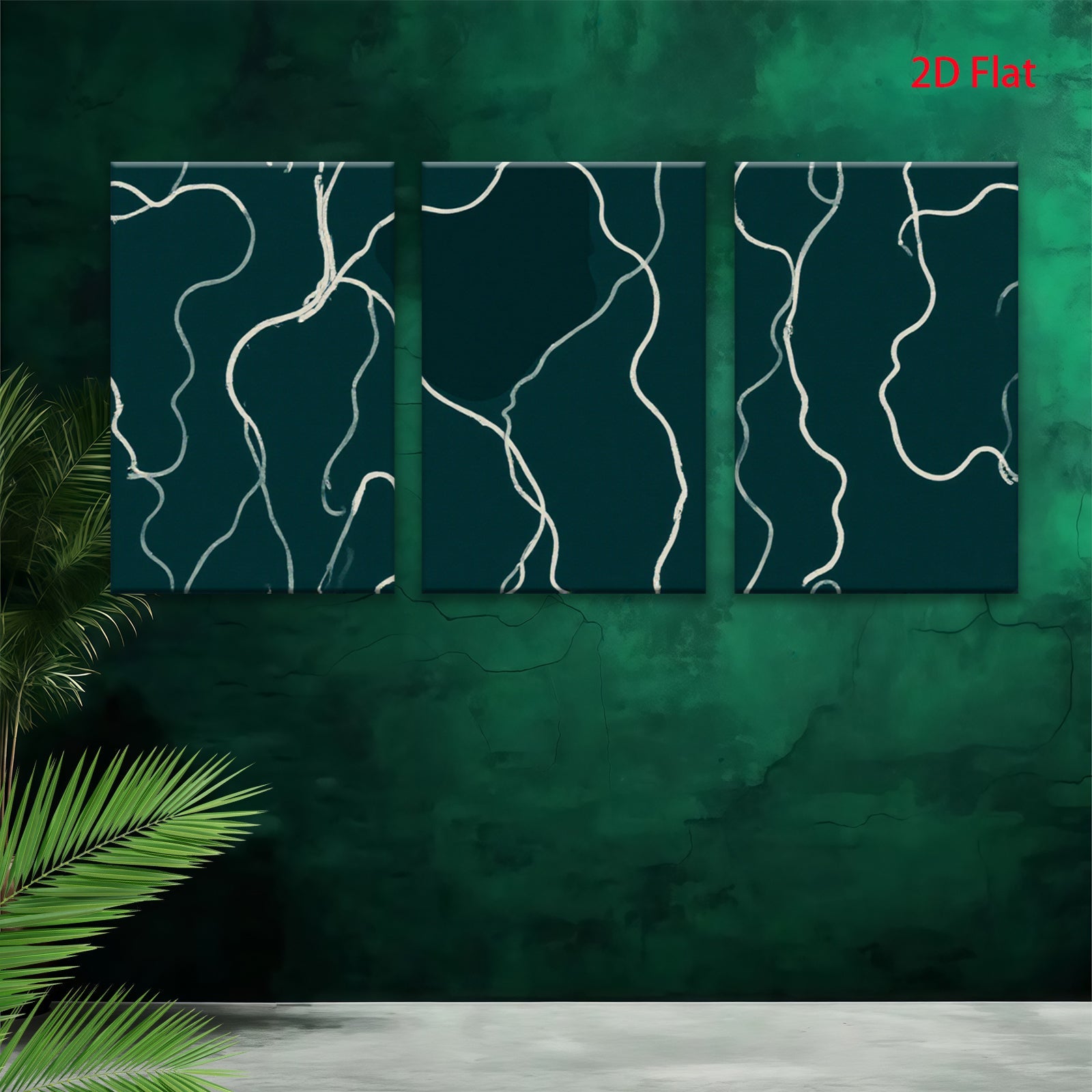 2D flat 1pc minimalist white lines on dark green canvas modern wall art for living room bedroom office farmhouse gallery wrapped timeless elegance