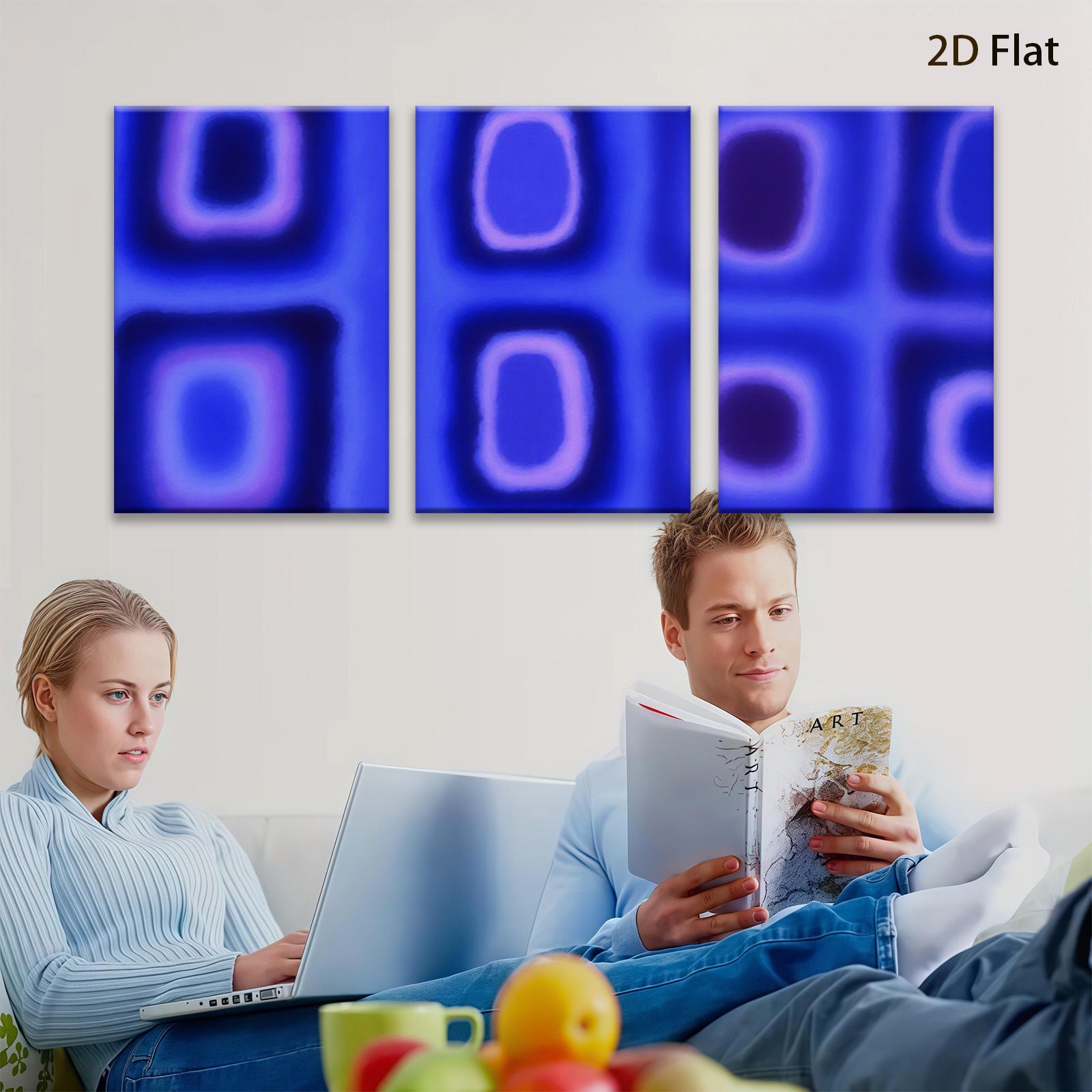 2D flat 1pc modern abstract blue geometric pattern wall art canvas prints for living room bedroom office decor farmhouse style gallery wrapped ready to hang