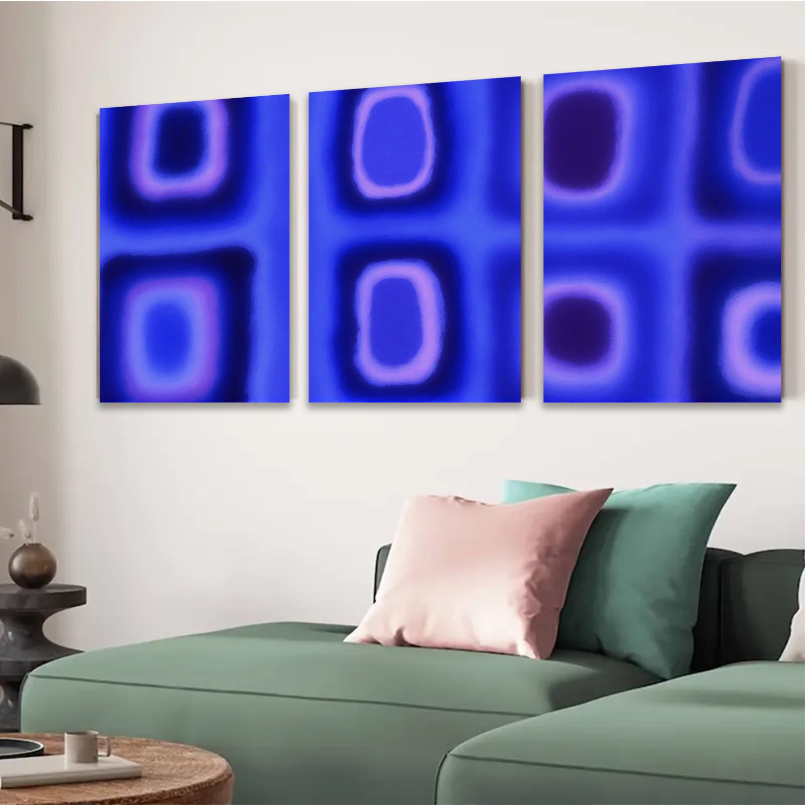2D flat 1pc modern abstract blue geometric pattern wall art canvas prints for living room bedroom office decor farmhouse style gallery wrapped ready to hang