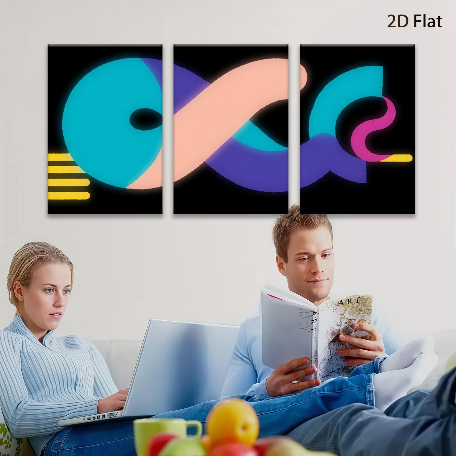2D flat 1pc modern abstract curves vibrant wall art living room bedroom decor gallery wrapped canvas prints farmhouse style minimalist aesthetic statement piece