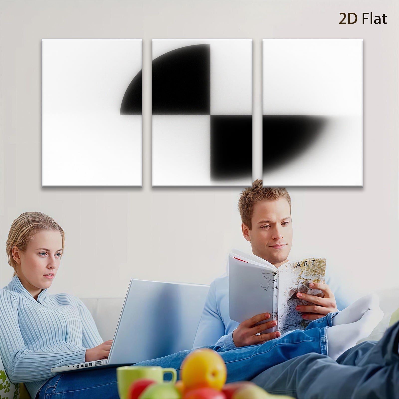 2D flat 1pc modern abstract geometric black white canvas wall art decor bedroom living room farmhouse minimalist gallery wrapped prints ready to hang large size