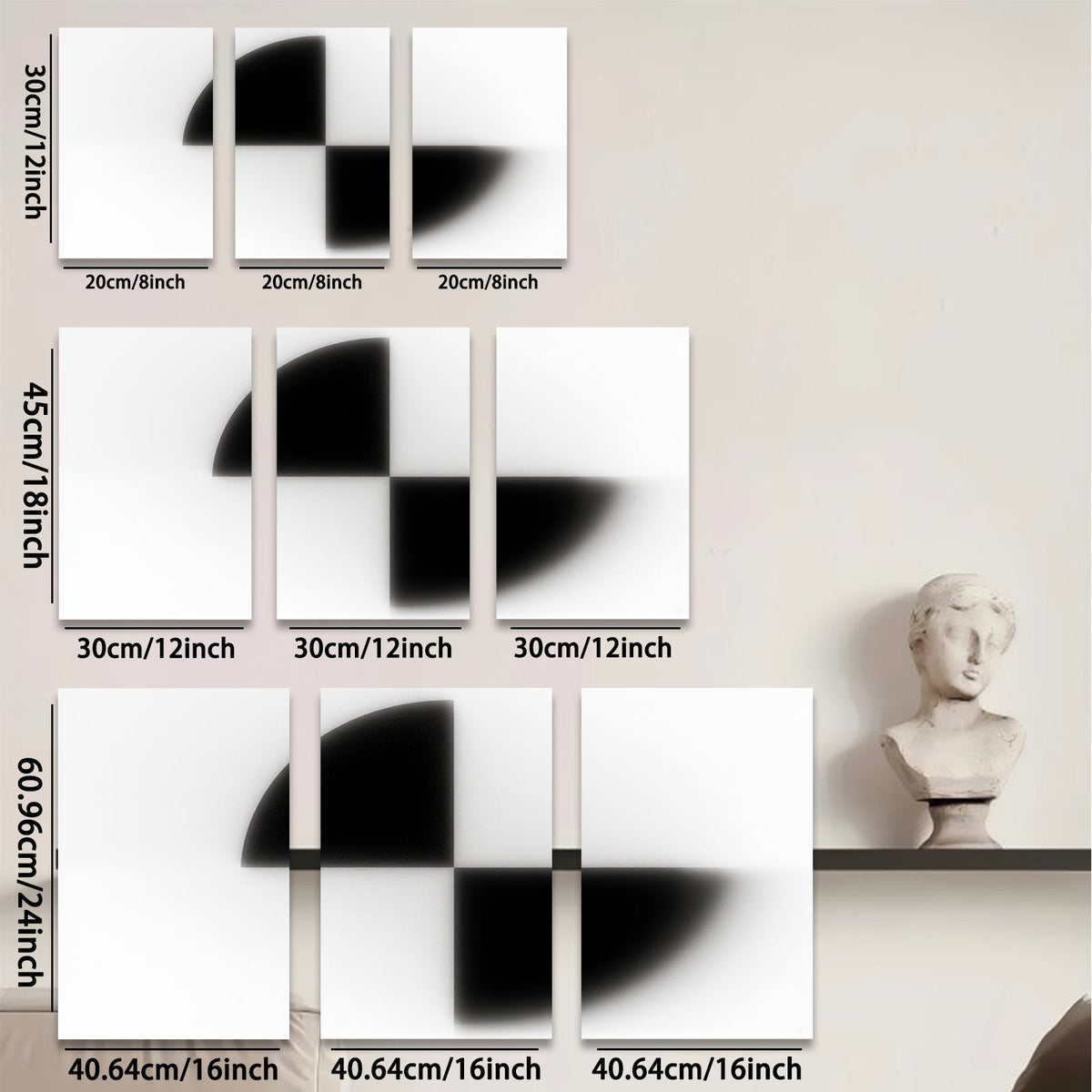2D flat 1pc modern abstract geometric black white canvas wall art decor bedroom living room farmhouse minimalist gallery wrapped prints ready to hang large size