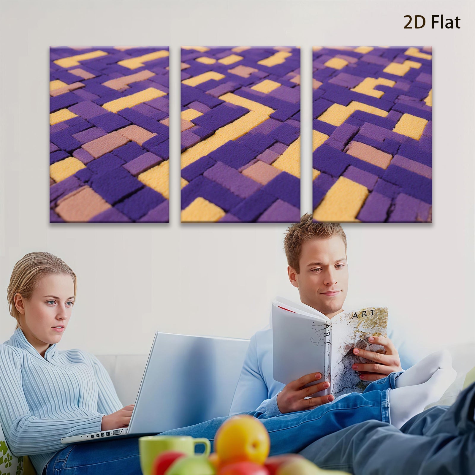 2D flat 1pc modern abstract geometric tile pattern wall art decor living room bedroom home office farmhouse gallery wrapped canvas prints