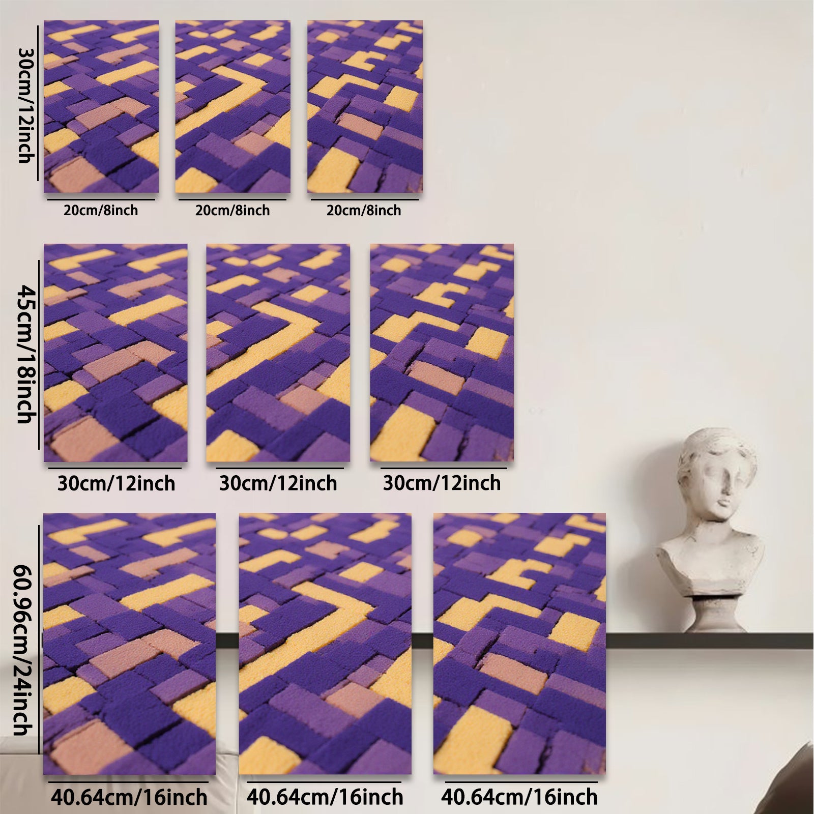 2D flat 1pc modern abstract geometric tile pattern wall art decor living room bedroom home office farmhouse gallery wrapped canvas prints