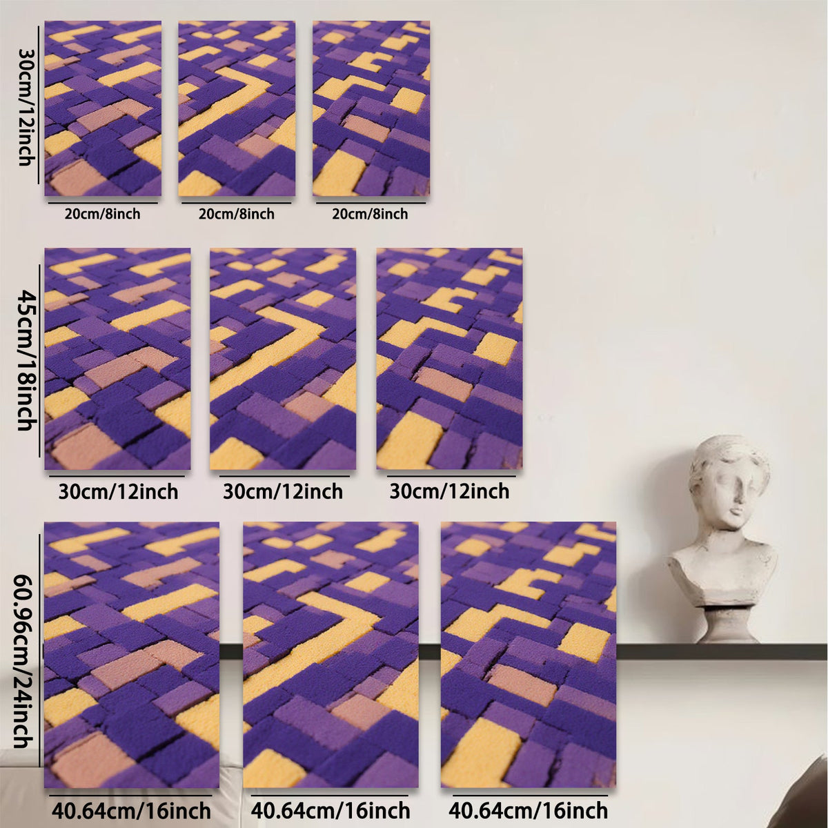 2D flat 1pc modern abstract geometric tile pattern wall art decor living room bedroom home office farmhouse gallery wrapped canvas prints